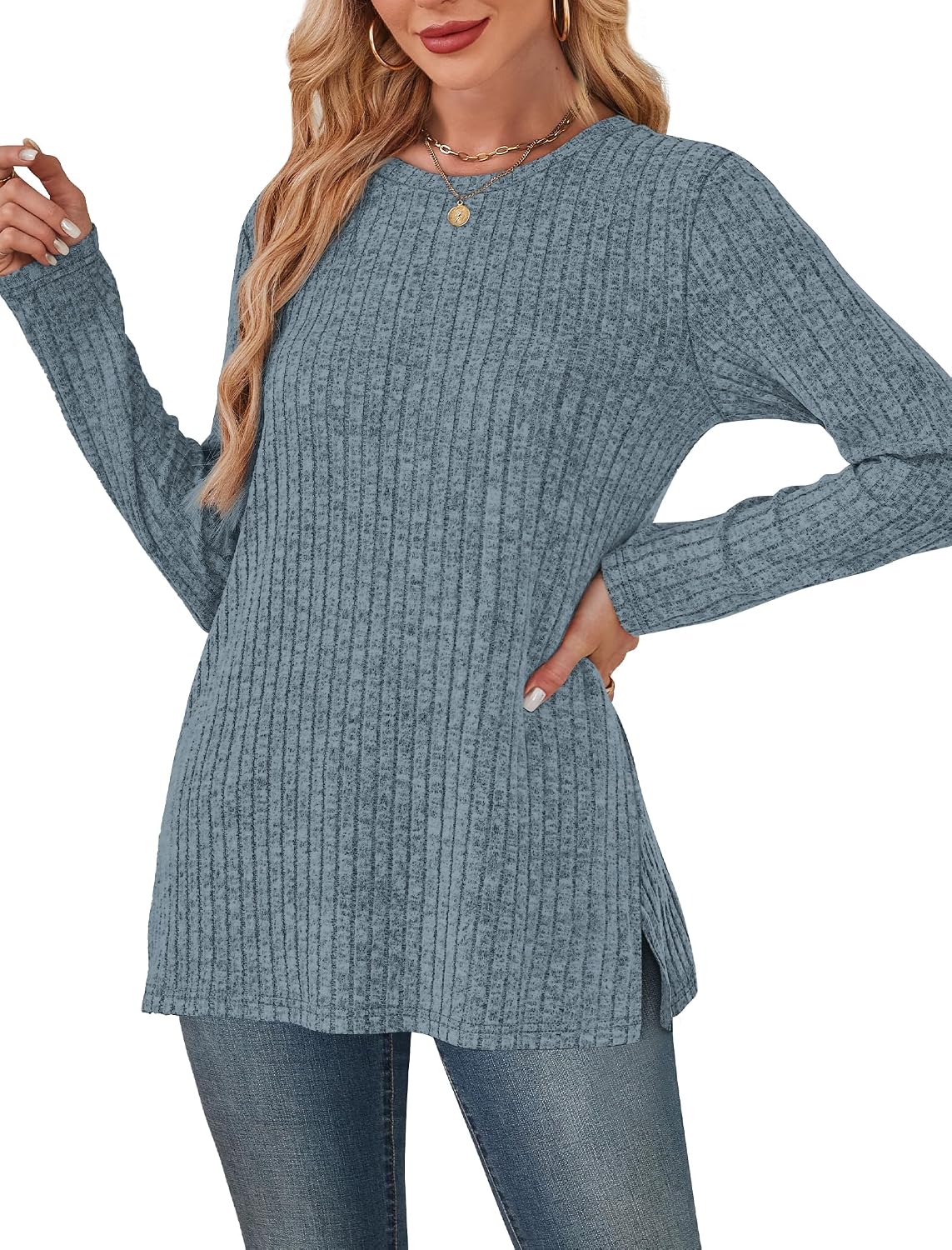 Detalle de Sampeel Women's Tunic Sweater with Side Slit