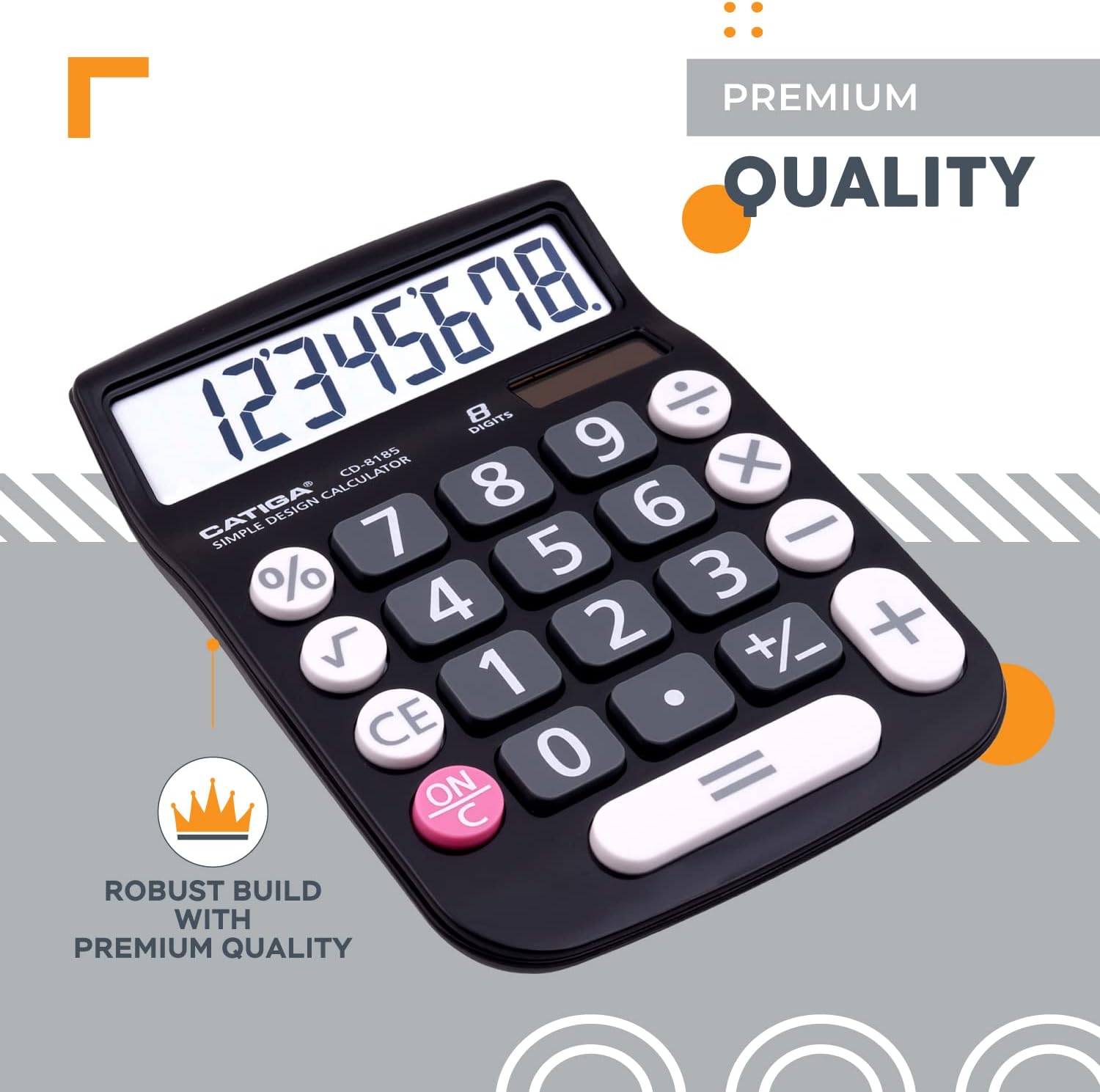 Thumbnail 4 de CATIGA Desktop Calculator 8 Digit with Solar Power and LCD Display – Large Buttons, Dual Power, 4-Function Desk Calculator