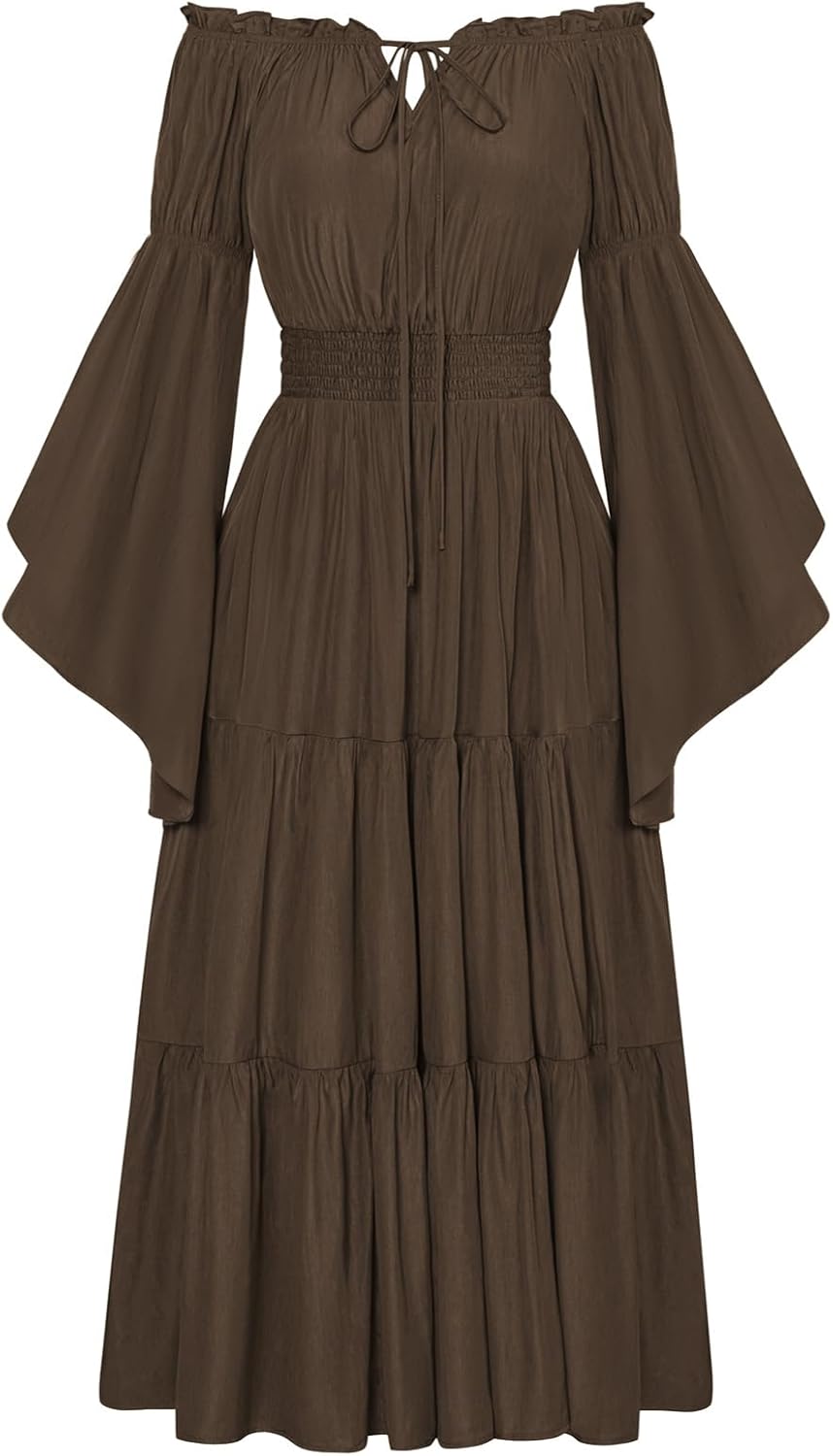 Thumbnail 5 de SCARLET DARKNESS Robe longue Renaissance pour femme à épaules dénudées, à lacets et manches cloche