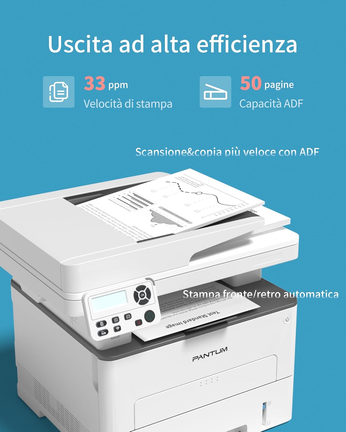 Detalle 2 de Pantum M7108DW: Stampante laser 3 in 1 wireless, 33 ppm, ADF, fronte/retro non duplex per scansione/copiarie affidabili