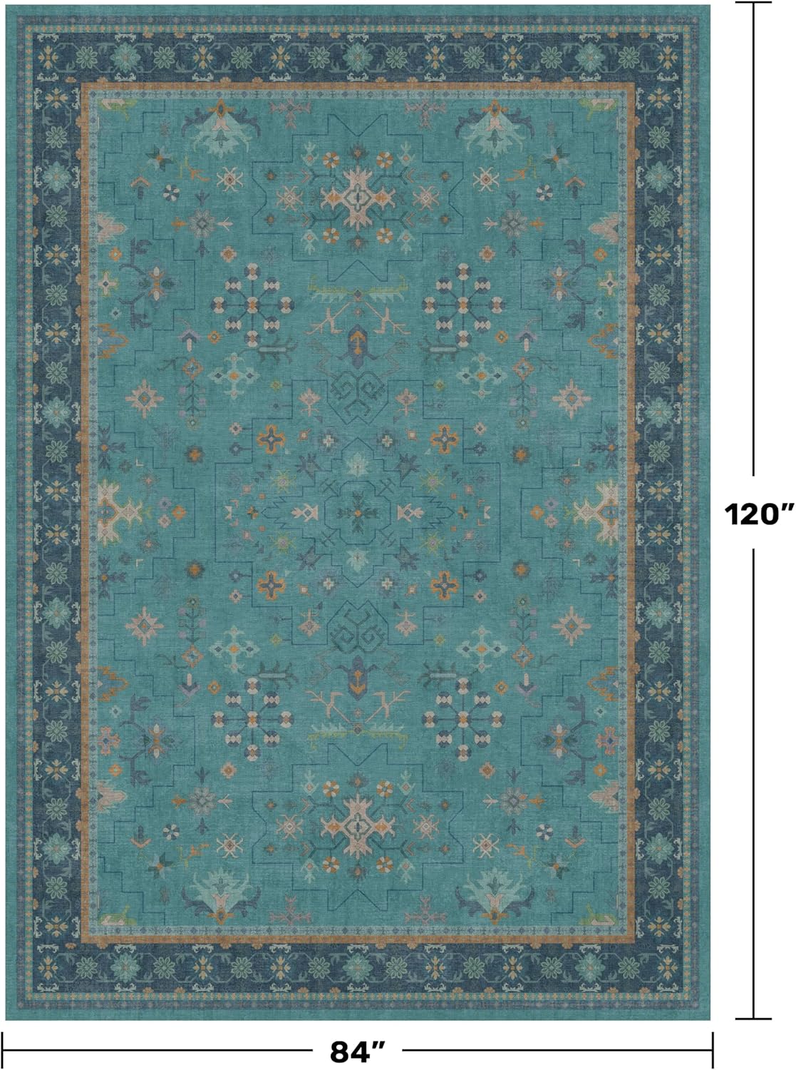 Detalle 2 de Teal 7x10 Large Rug Washable Floral Pattern