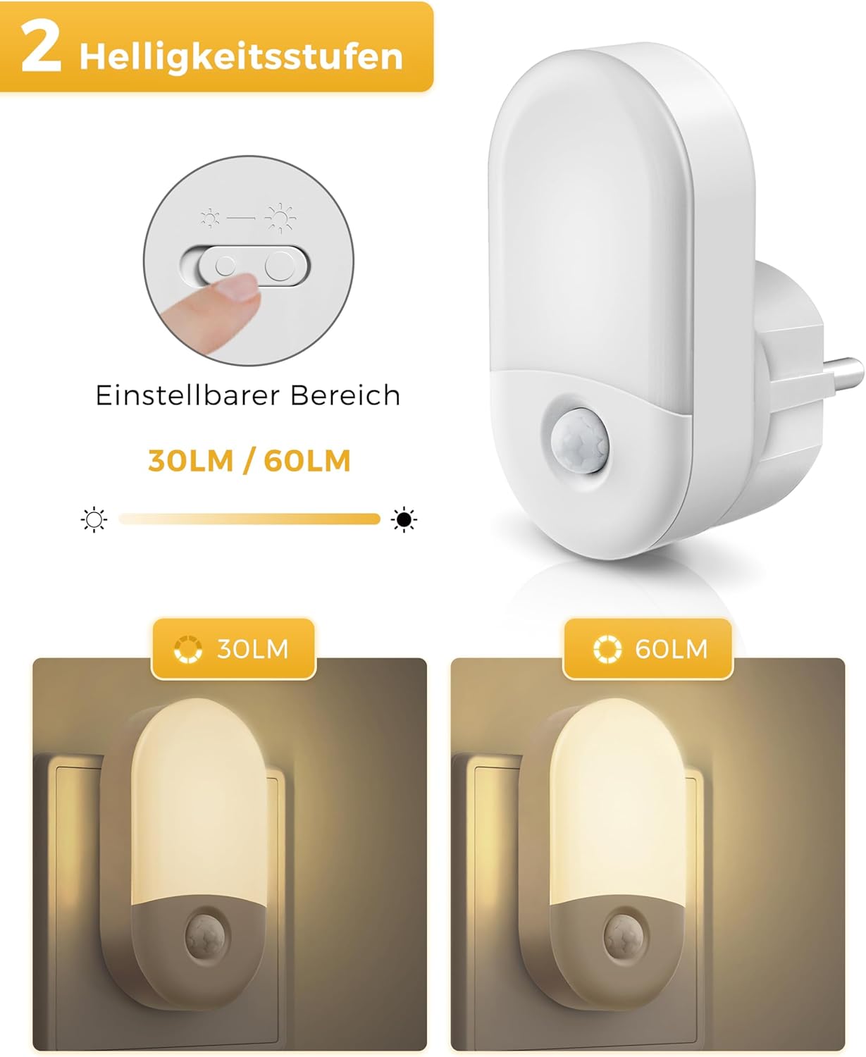 Thumbnail 2 de LOHAS-LED Nachtlicht-Steckdose mit Bewegungssensor und 3 Modi (EIN/AUTO/AUS) – warmweiß 3000K