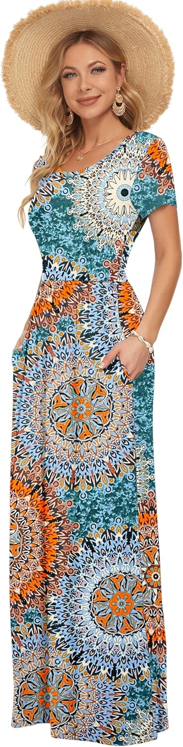Thumbnail 3 de AUSELILY Damen Kurzarm Sommer Casual Long Maxi Kleid mit Taschen – Polyester/Spandex