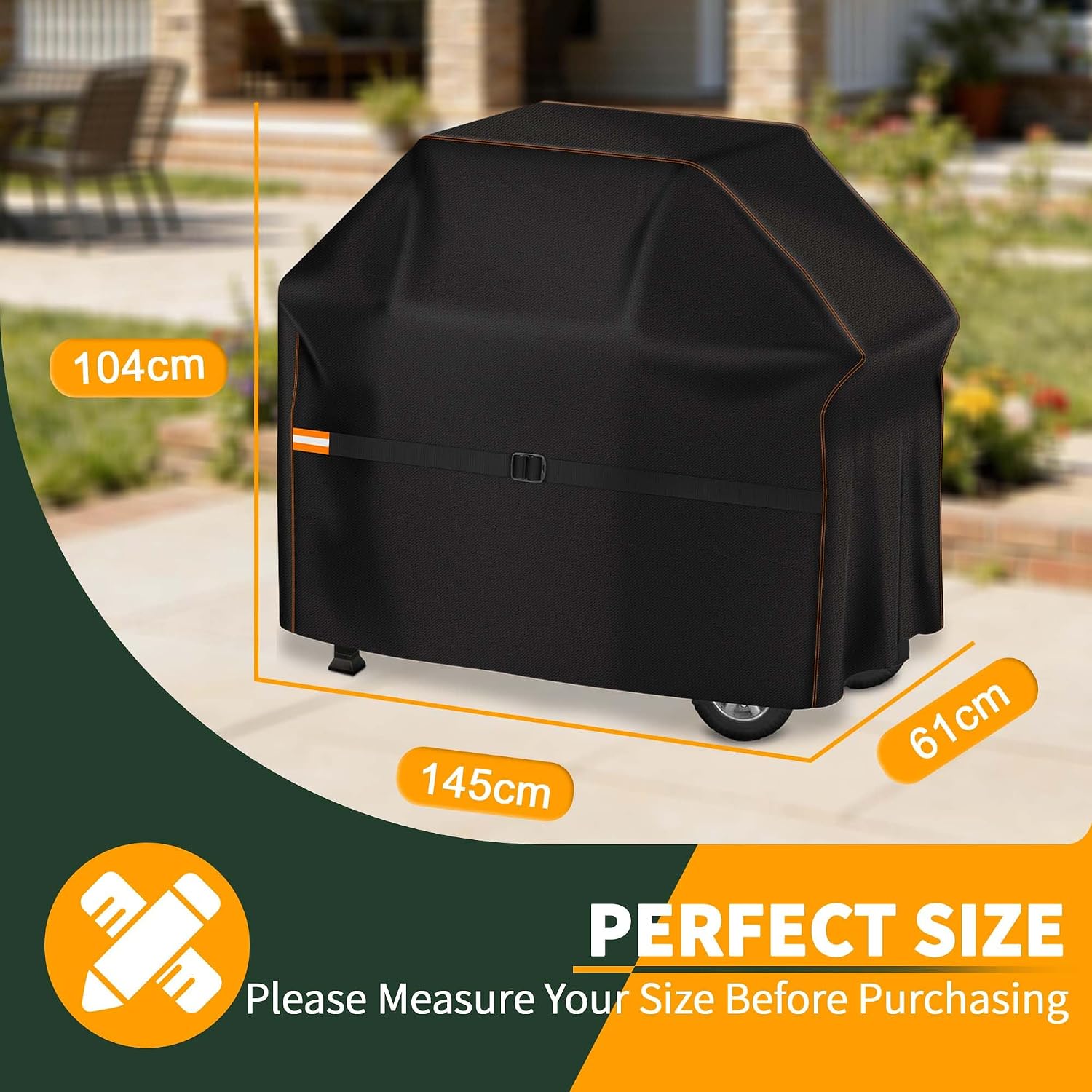 Detalle de Enzeno BBQ Cover Waterproof, 145x61x120cm – Durable Oxford Shield for Outdoor Grills