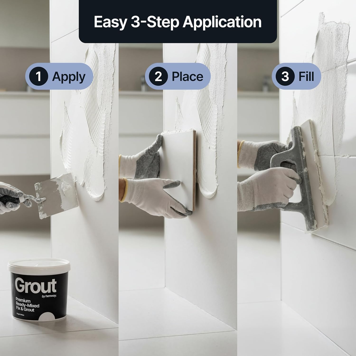 Detalle 2 de Bright White Ready Mixed Grout & Fix (Wall & Tile Adhesive) 4.5kg / 2.5L – water-resistant, anti-mould ready mix
