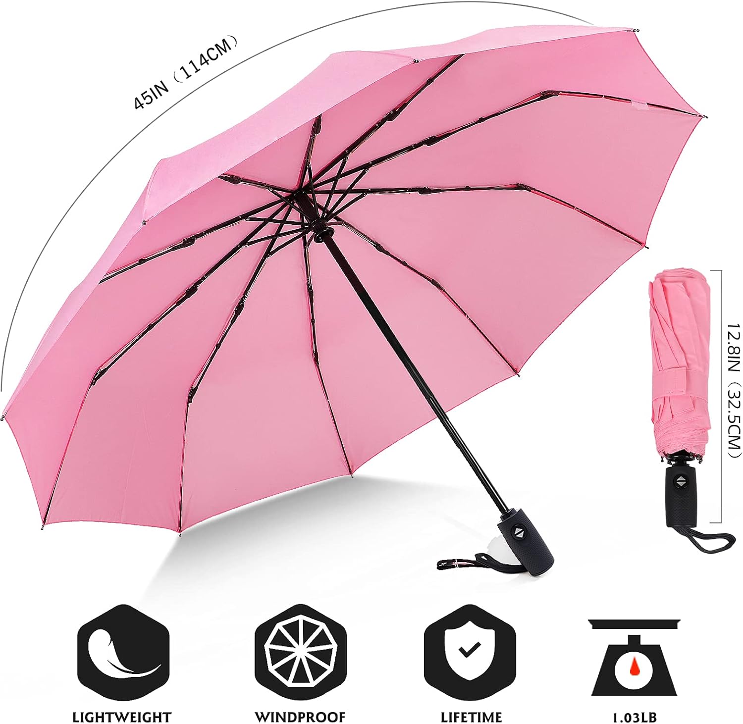 Thumbnail 1 de ZOMAKE Parapluie Pliant Résistant au Vent – Mini Noir, 32 cm, 10 Côtes et Ouverture Automatique
