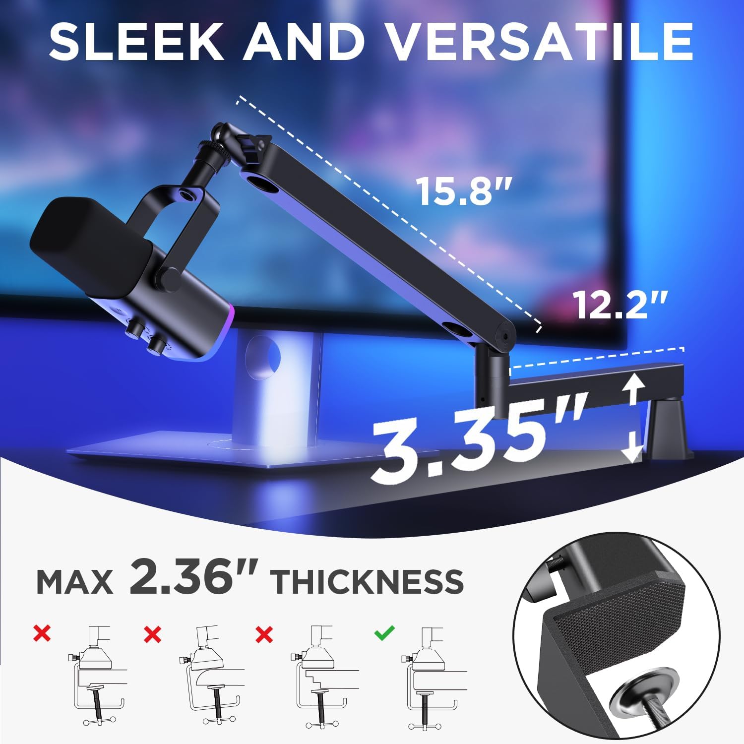 Thumbnail 4 de InnoGear 2026 Upgraded Microphone Boom Arm (Magnetic Cable Management Desk Mount) for Blue Yeti, QuadCast, and more, Black
