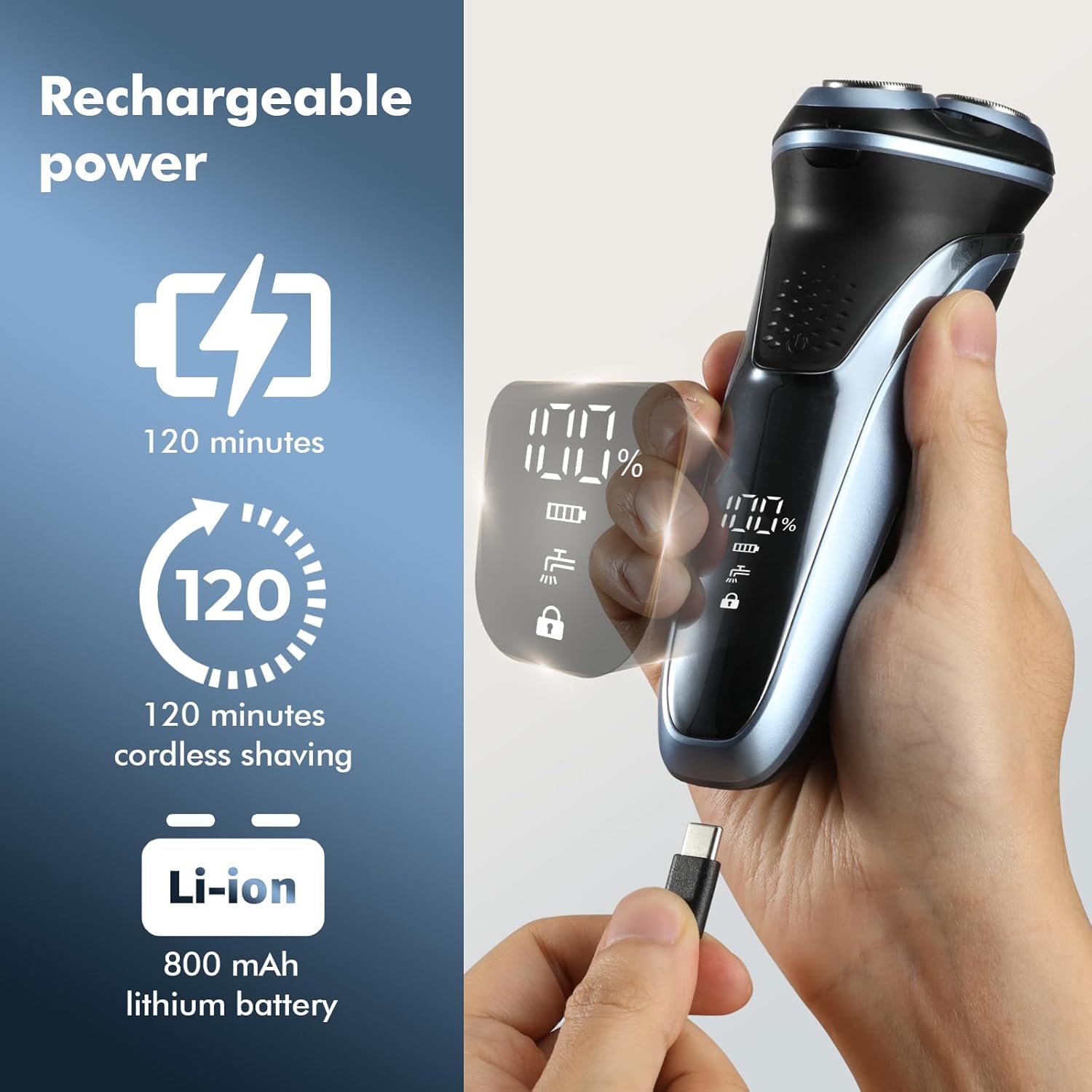 Detalle 2 de LONKEEN Travel Electric Razor for Men with 5D Floating Head – Wet & Dry USB-C Rechargeable