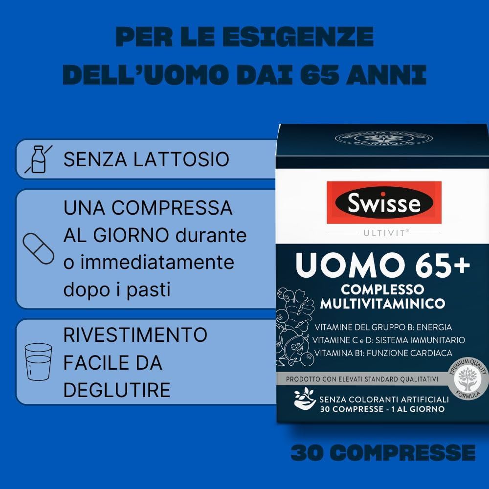 Detalle de SWISSE Ultivit - Multivitaminico Uomo 65+ con Biotina, Niacina e Vitamine per Sistema Nervoso e Immunità