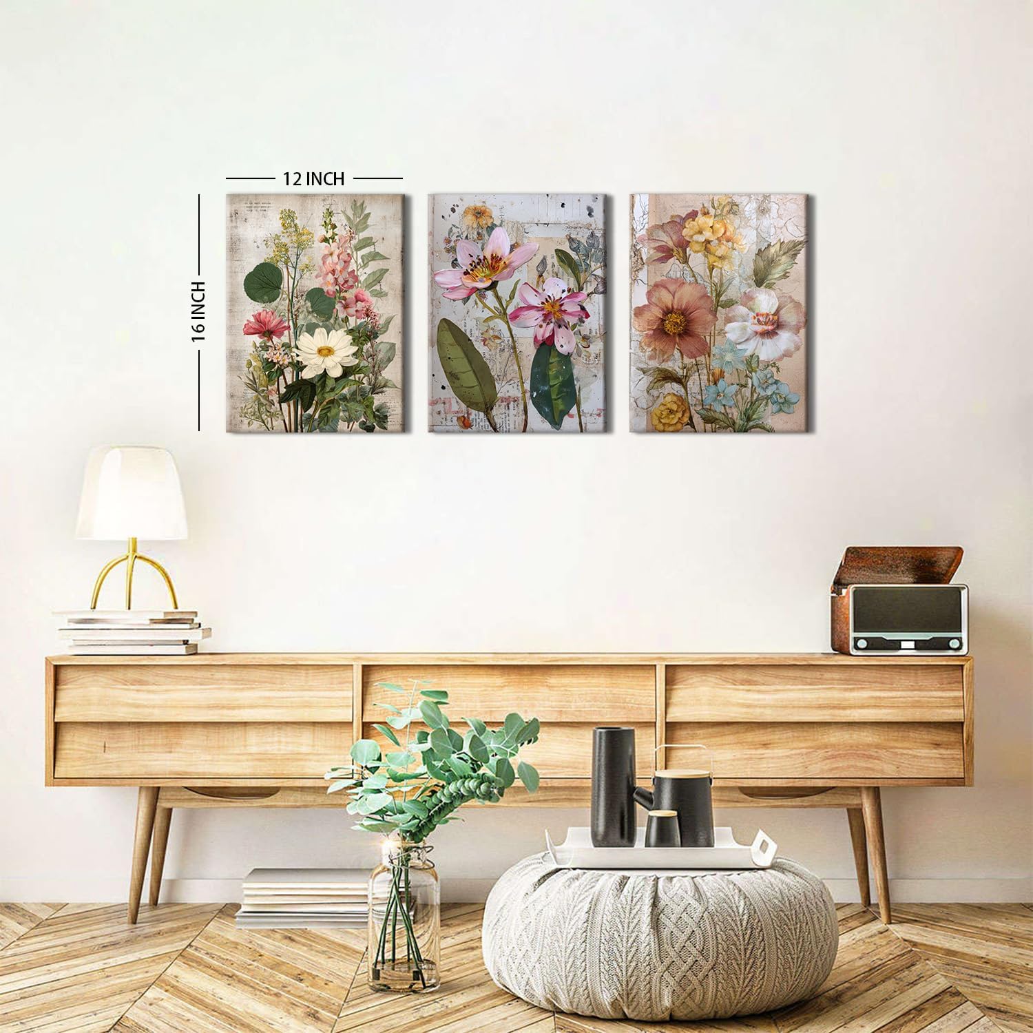 Thumbnail 2 de 3 Panel Botanical Prints Wall Art – Colourful Floral Canvas Panels