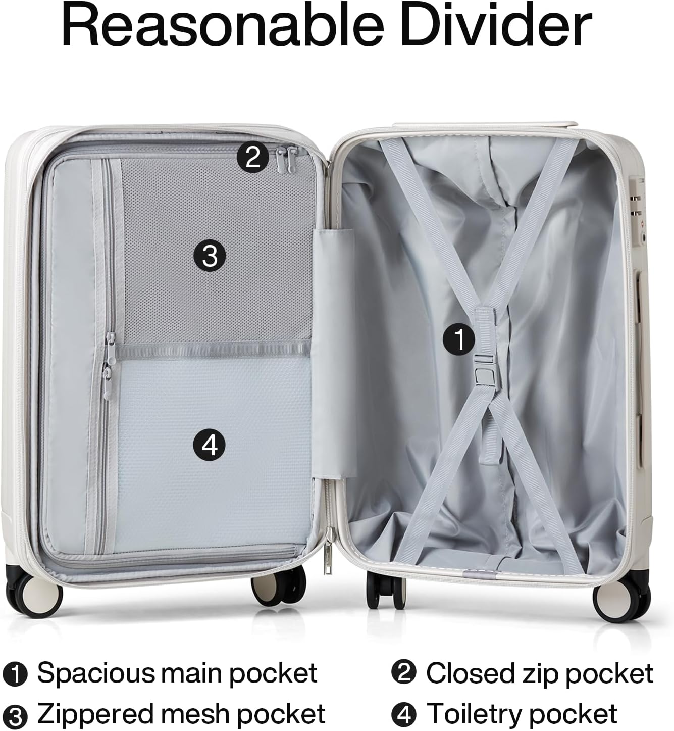 Thumbnail 6 de Hanke Expandable 24 Inch PC Hard Case Suitcase with TSA Lock, Wheels and Wet/Dry Pocket (Ivory White)