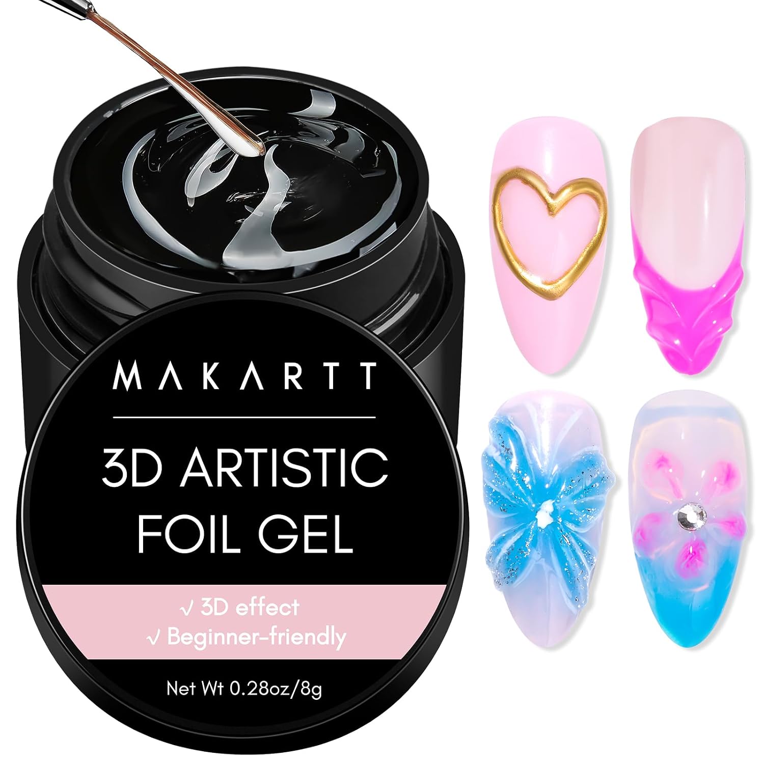 Makartt 3D Nail Gel Art Foil Kleber – 8 g Transferfolie 3-in-1 für Nail Art