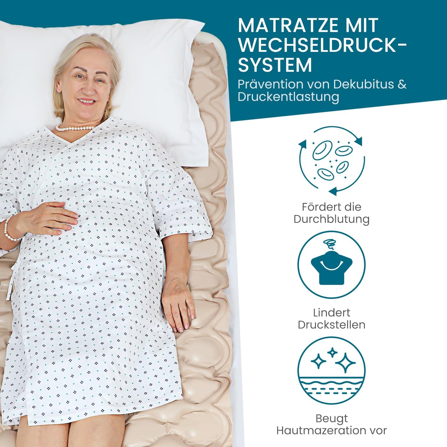 Thumbnail 1 de KEKOY Antidekubitus-Wechseldruckmatratze mit flüsterleiser Pumpe, wasserdicht – 190 x 91 cm