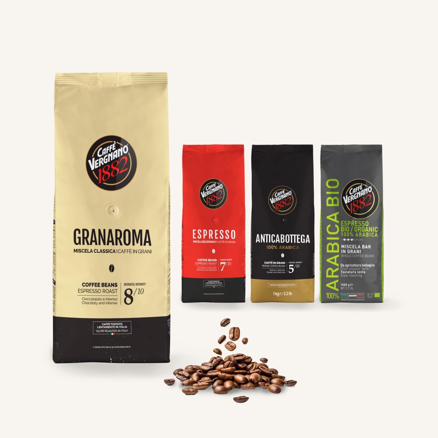 Detalle de Caffè Vergnano 1882 Granaroma in Grani, 1 Kg — eleganza e equilibrio per ogni momento
