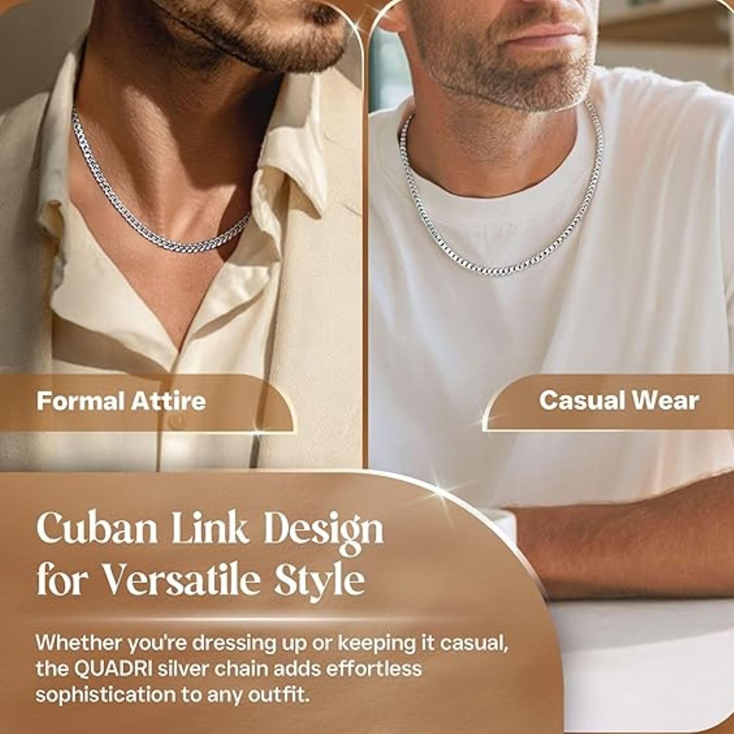 Detalle de QUADRI 925 Silver Cuban Link Necklace for Men – 20" (51 cm)