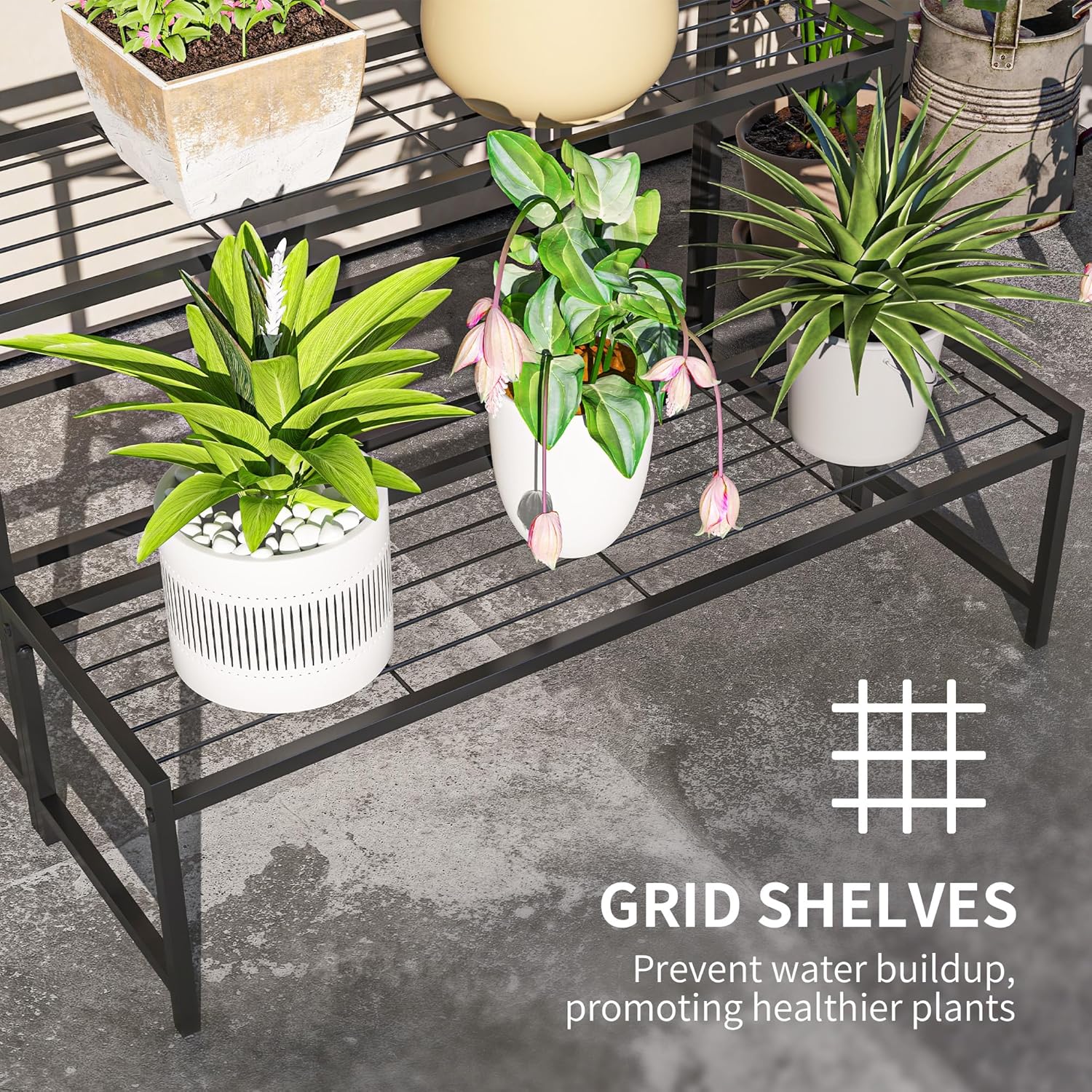 Detalle de Outsunny 3-Tier Metal Plant Stand: Modern Ladder Shelf for Indoor & Outdoor Display