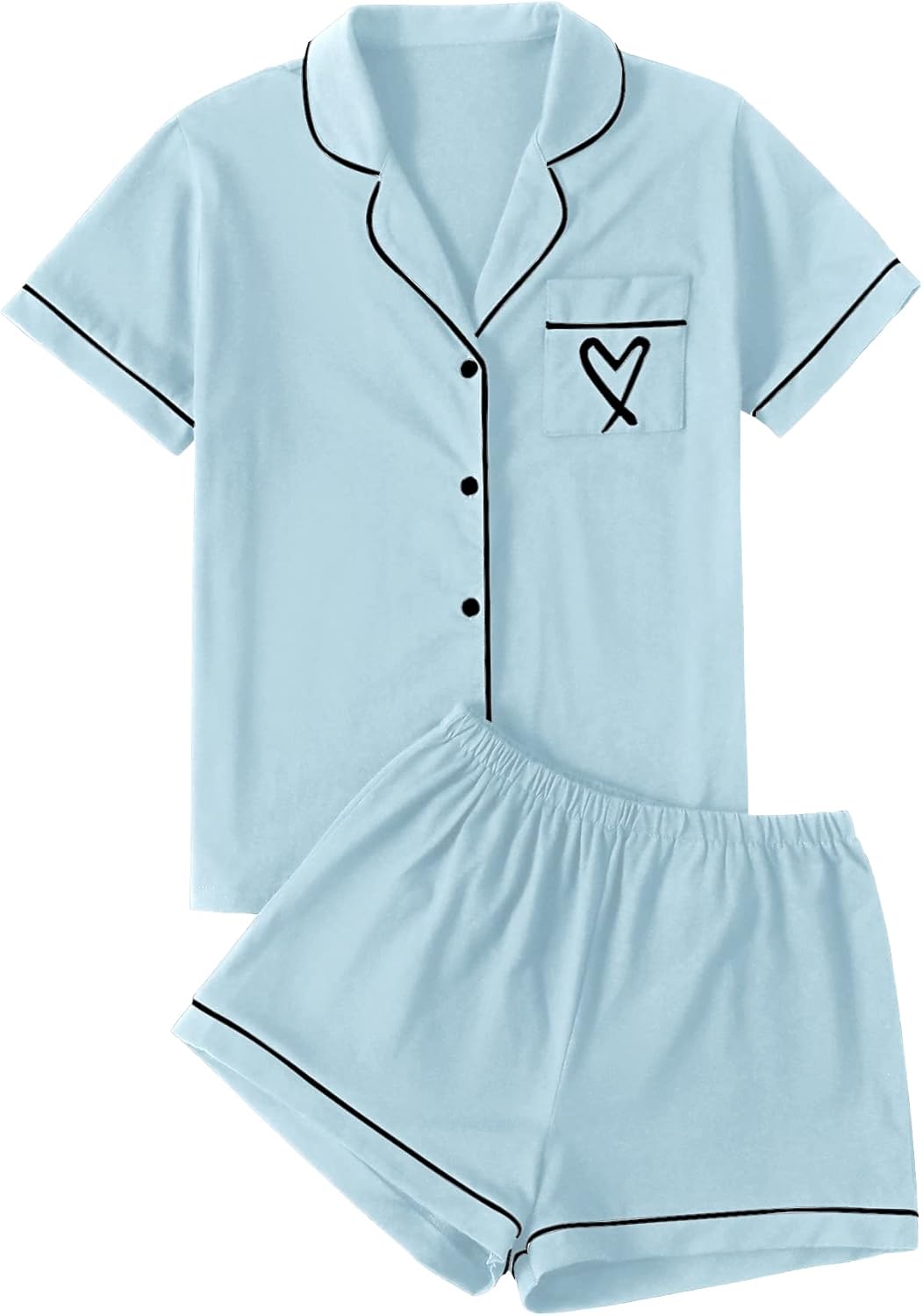 Imagen de LYANER Women's Pajamas Set Heart Print Button Short Sleeve Shirt With Shorts Sleepwear en OfertitasTOP