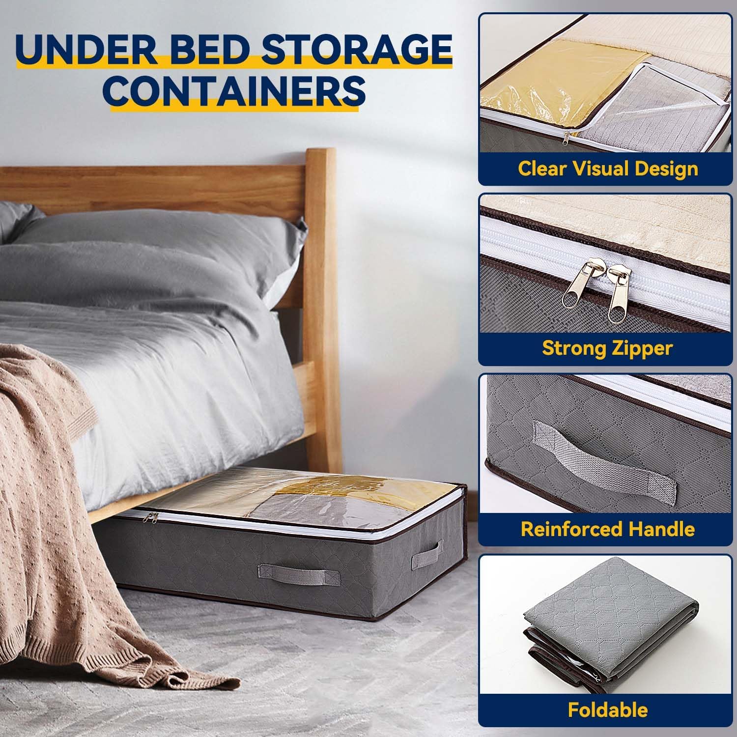 Detalle 2 de Boic 4 Pack 60L Underbed Storage Bags with Lid & Reinforced Handles