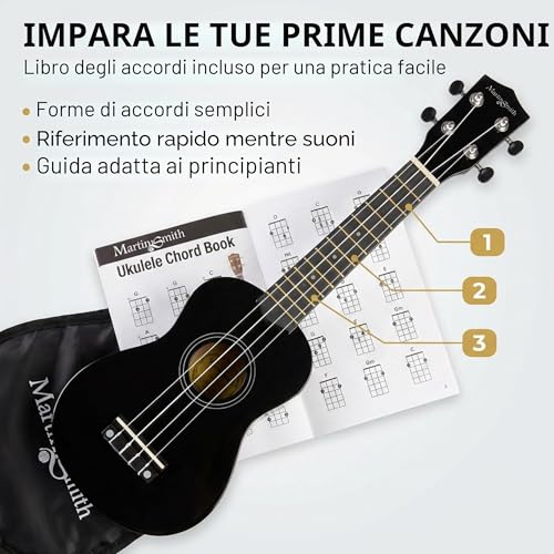 Detalle de Martin Smith Ukulele Soprano 21" Starter Set Nero: l’ingresso giocoso nel mondo della musica