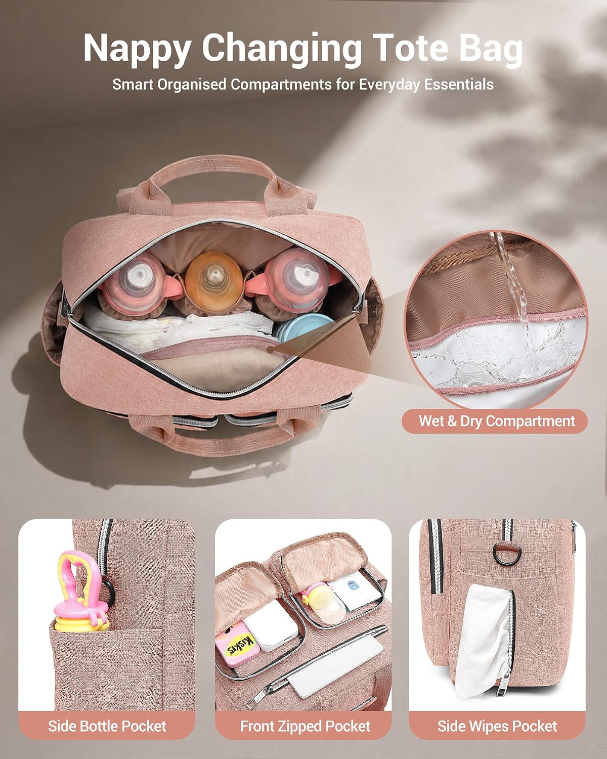 Thumbnail 3 de Kono Baby Changing Bag: Multifunction Nappy Bag with Insulated Pockets and Pram Straps