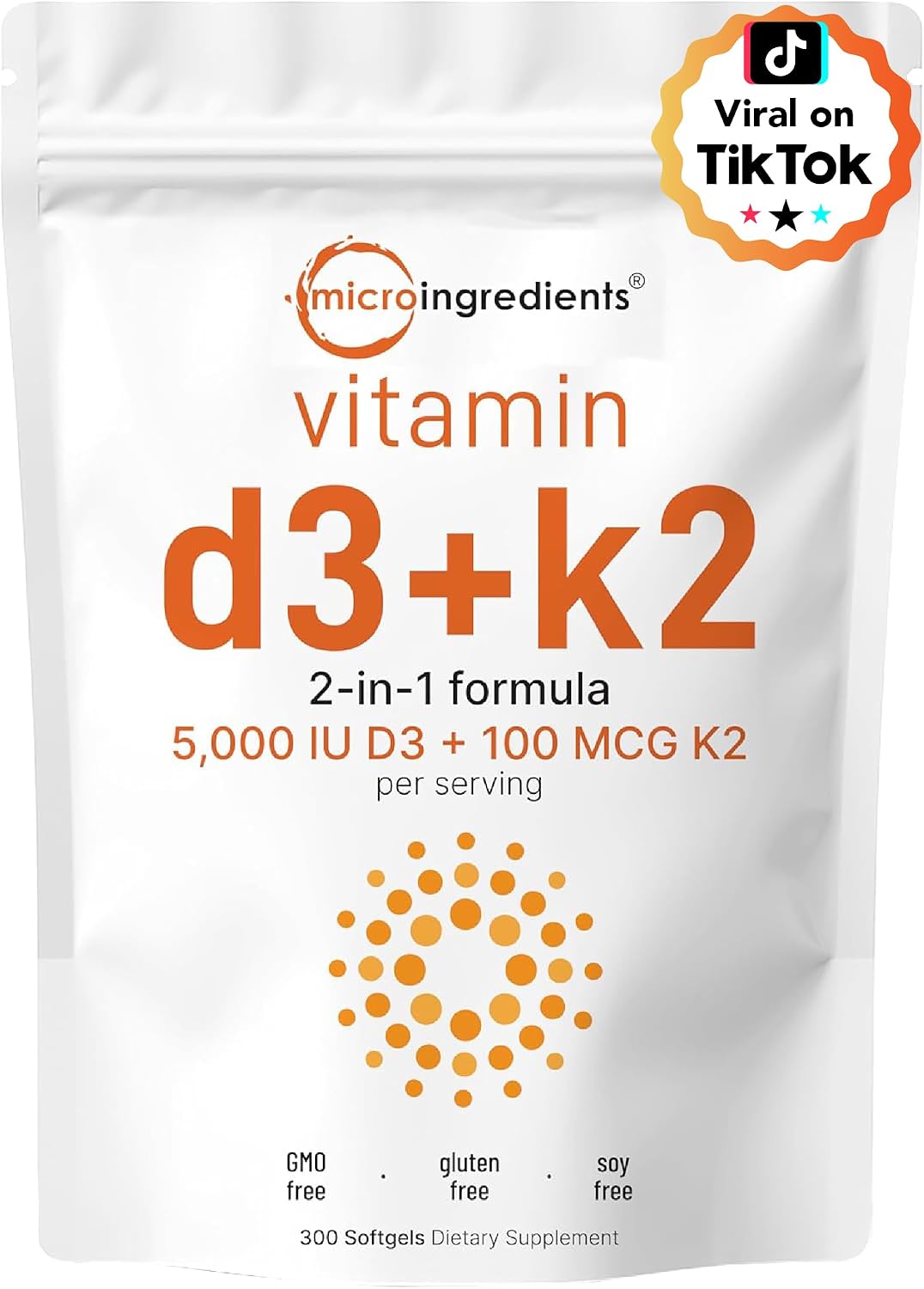 Detalle de Micro Ingredients Vitamin D3 + K2 Supplement, 300 Softgels
