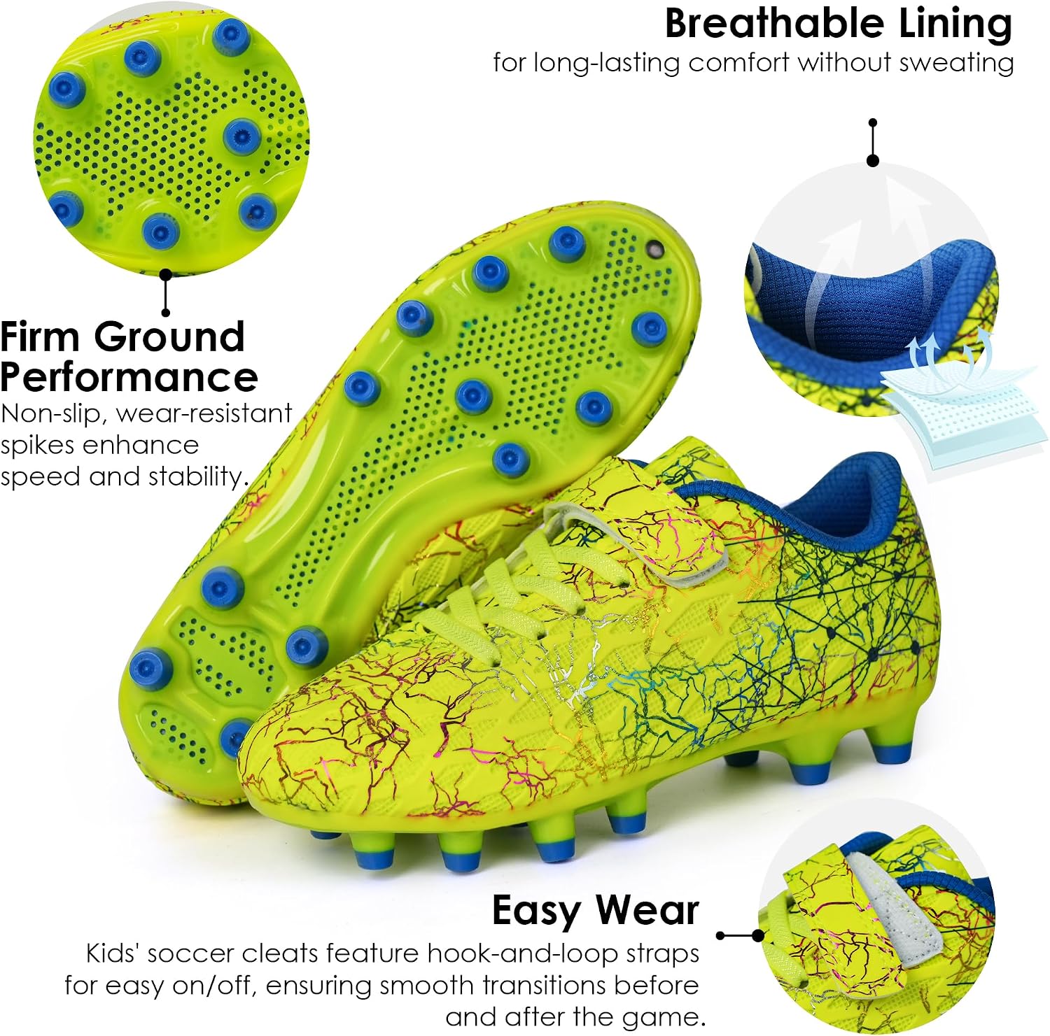 Detalle 2 de brooman Kids Firm Ground Soccer Cleats with Soccer Socks (Boys & Girls)