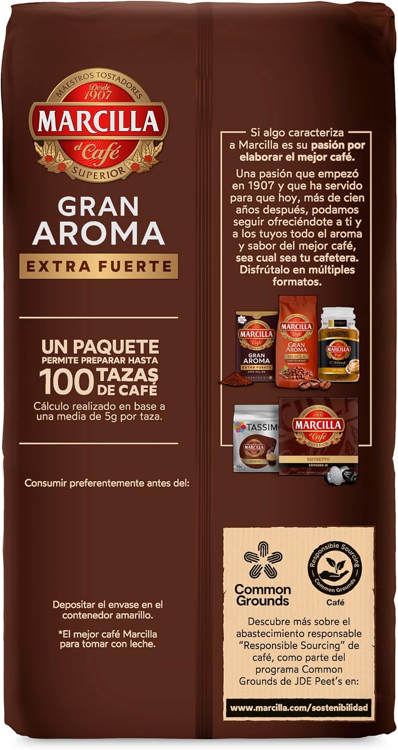 Detalle de Marcilla Café Molido Extra Fuerte 500 g, Intensidad 12. Ideal para cafetera italiana, filtro o pistón