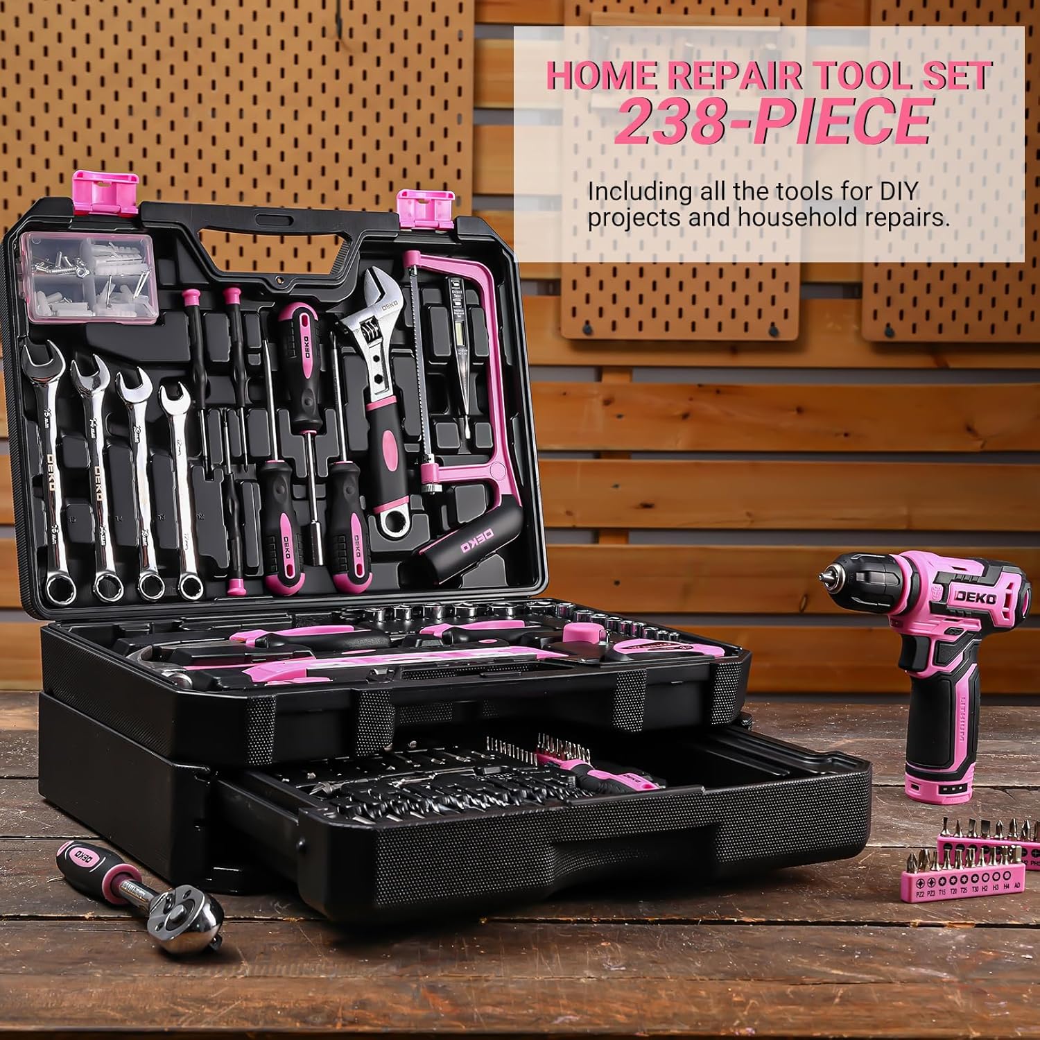 Thumbnail 4 de DEKO Pink Tool Kit Box Drill Set