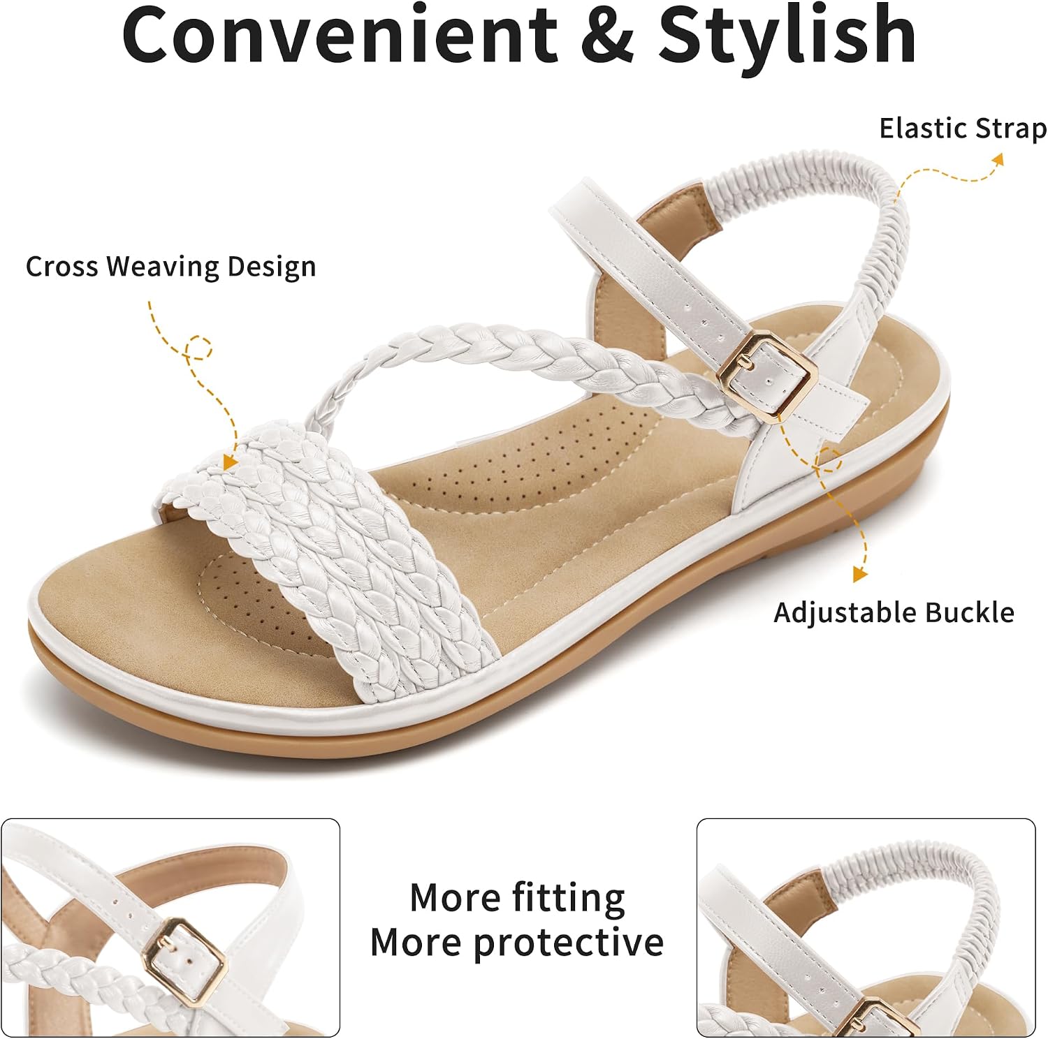 Detalle de Aomigoct Dressy Womens Sandals: Comfortable Strappy Flats for All‑Day Casual Style