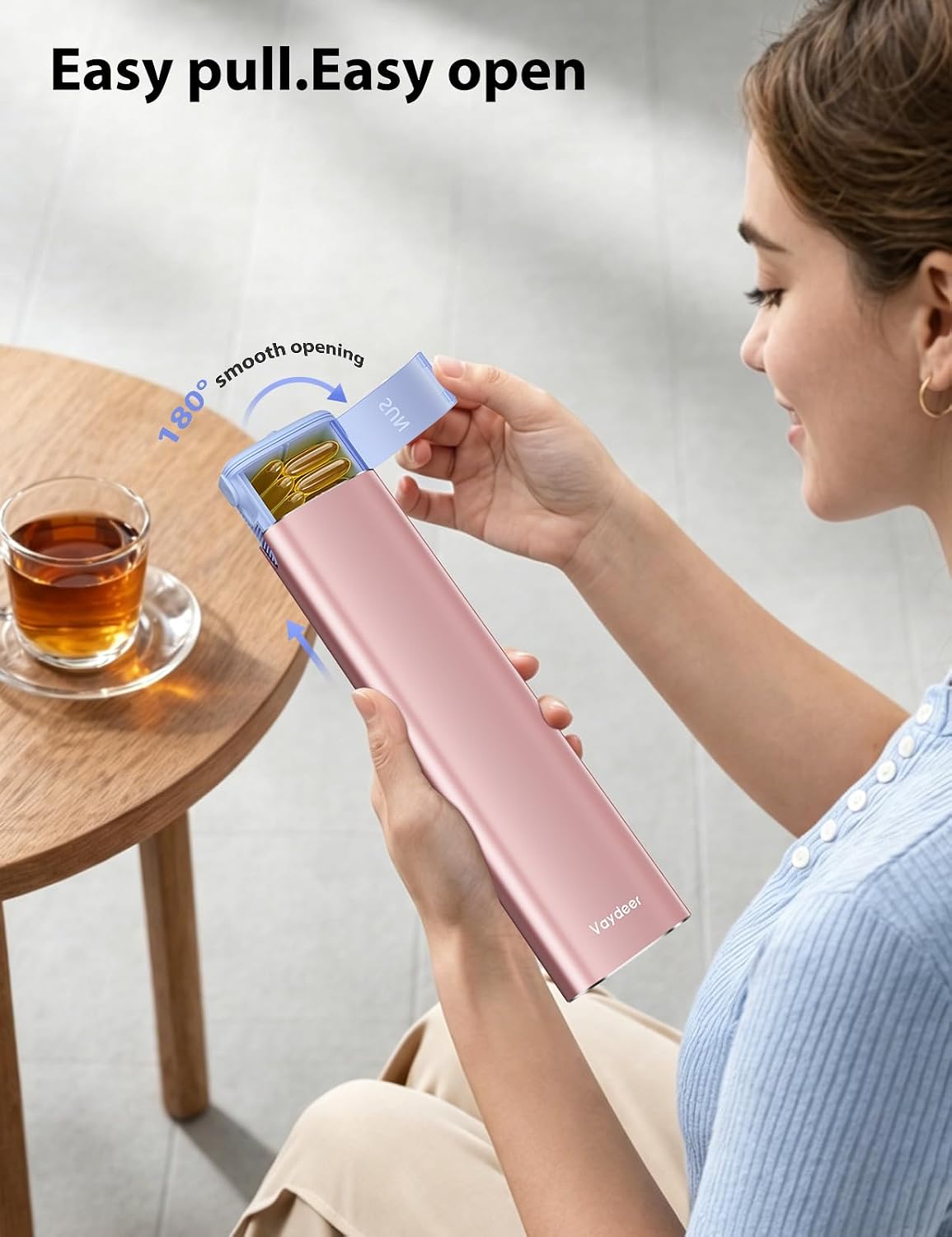Detalle 1 de VAYDEER pillerorganiserare för 7 dagar i roséguld med torkmedelskammare