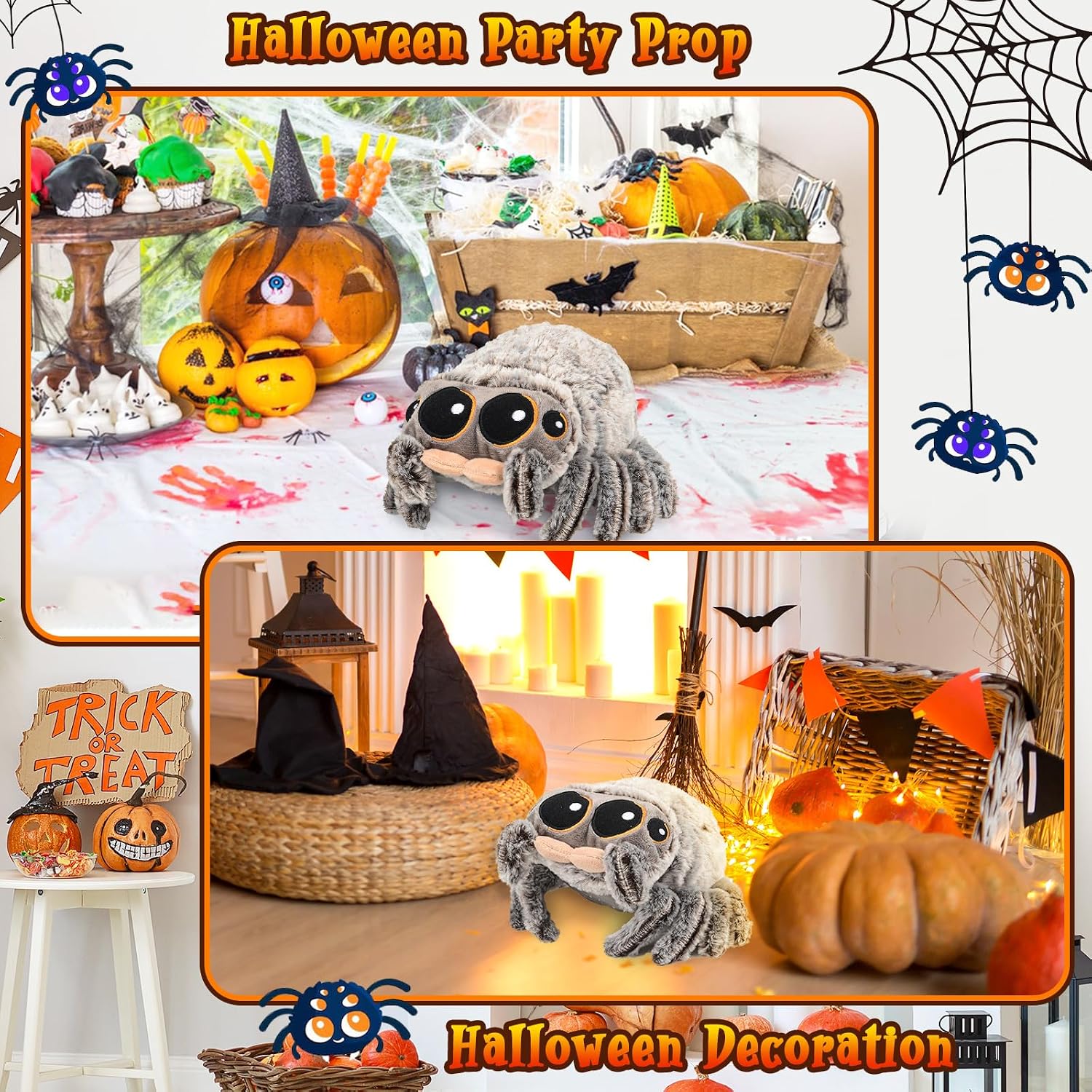 Detalle 2 de COLEESON Halloween Spider Soft Toy, 20 cm Plush with Big Eyes