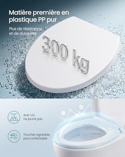 Detalle de SONGMICS Abattant WC Forme O avec frein de chute et poignée – Siège en PP, capacité 300 kg
