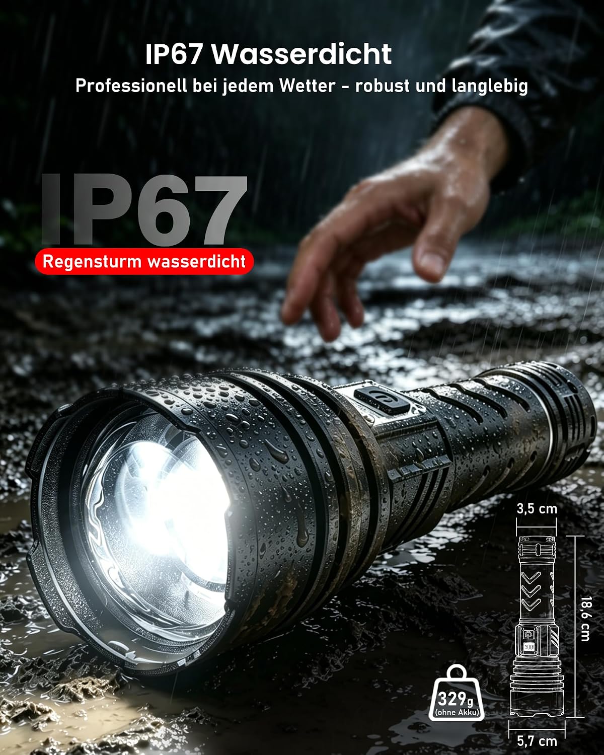 Thumbnail 6 de Shadowhawk S1989 LED-Taschenlampe, 6000-mAh Akku, aufladbar (USB-C), mit Zündfunktion für Survival & Outdoor