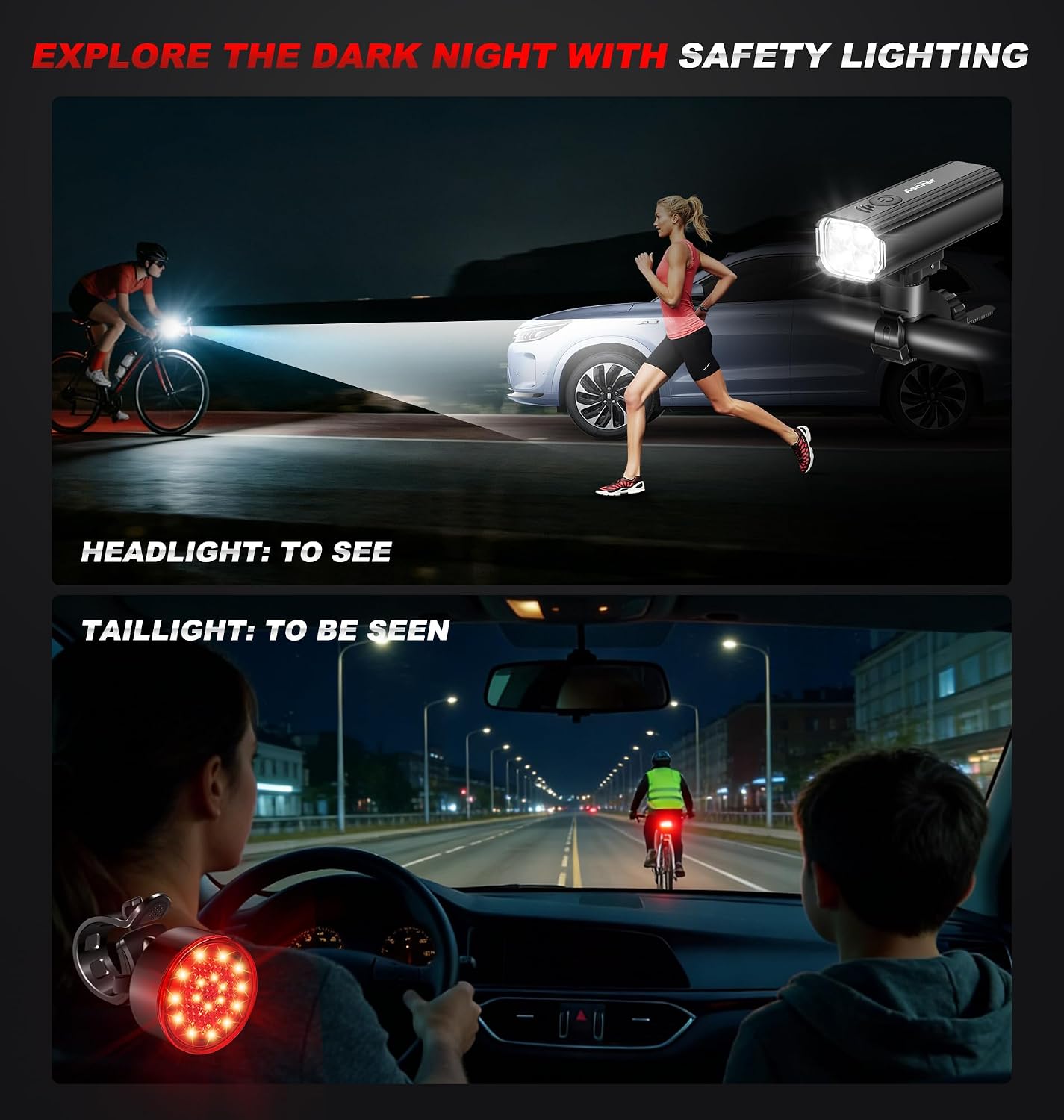 Thumbnail 6 de Ascher HJ-068 Bike Light Set, 1,000-Lumen Headlight and USB-C Charging
