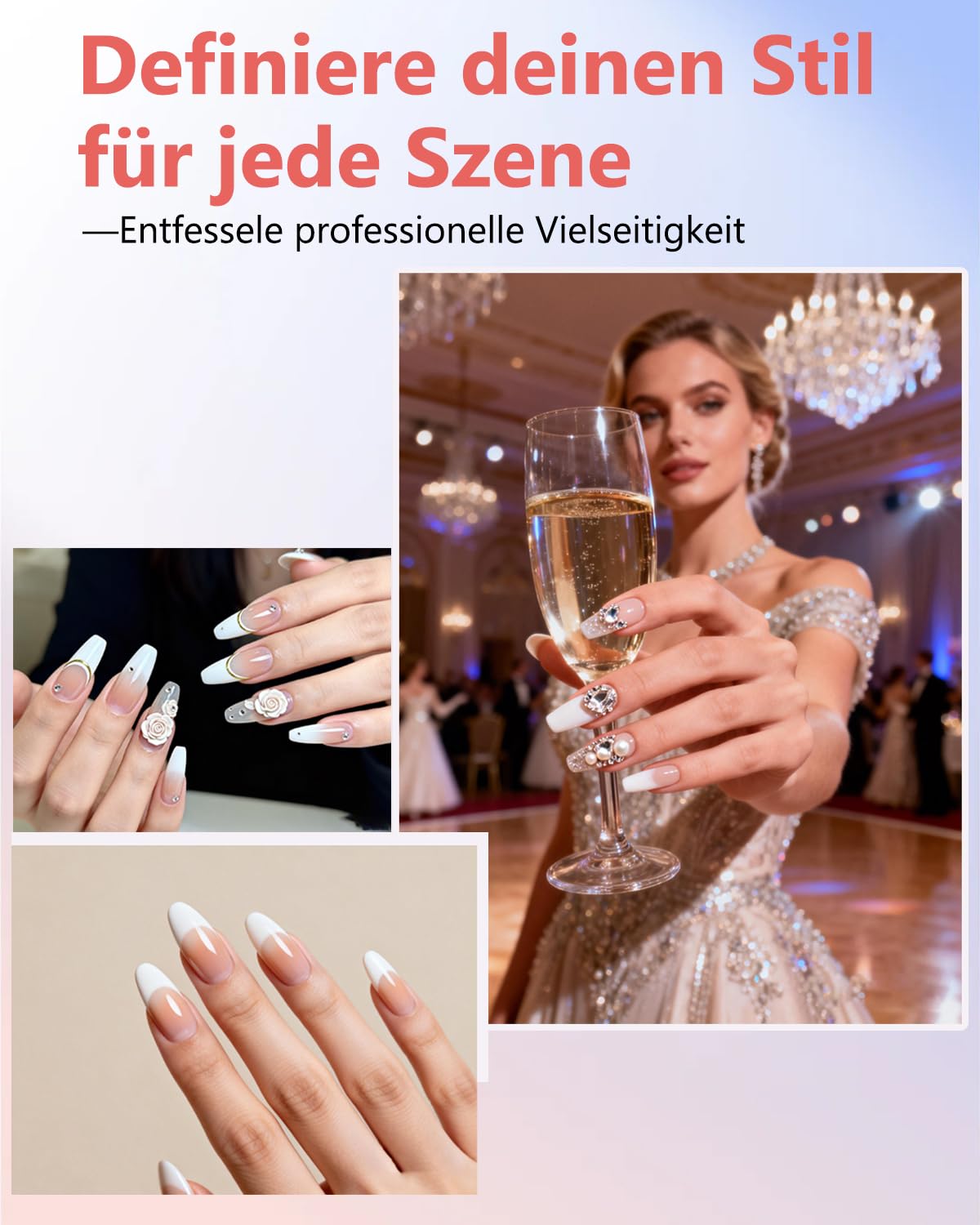 Detalle 2 de Aokitec Aufbaugel-Set für Gelnägel (No File & Self-Glättend) – UV-Gel in Nude und Weiß