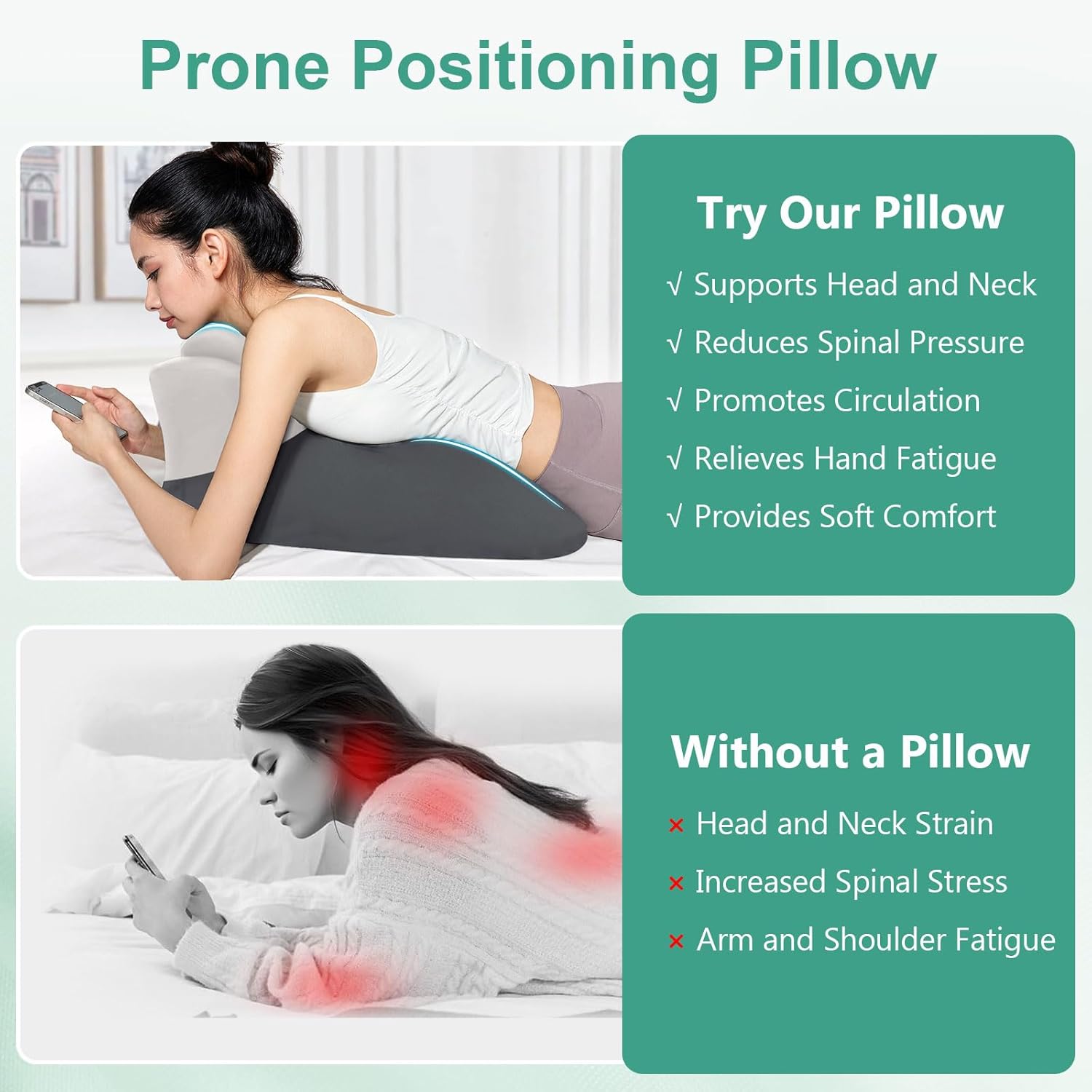 Detalle de JOVELL Memory Foam Prone Pillow (Black/Gray) – wedge body pillow with removable cover