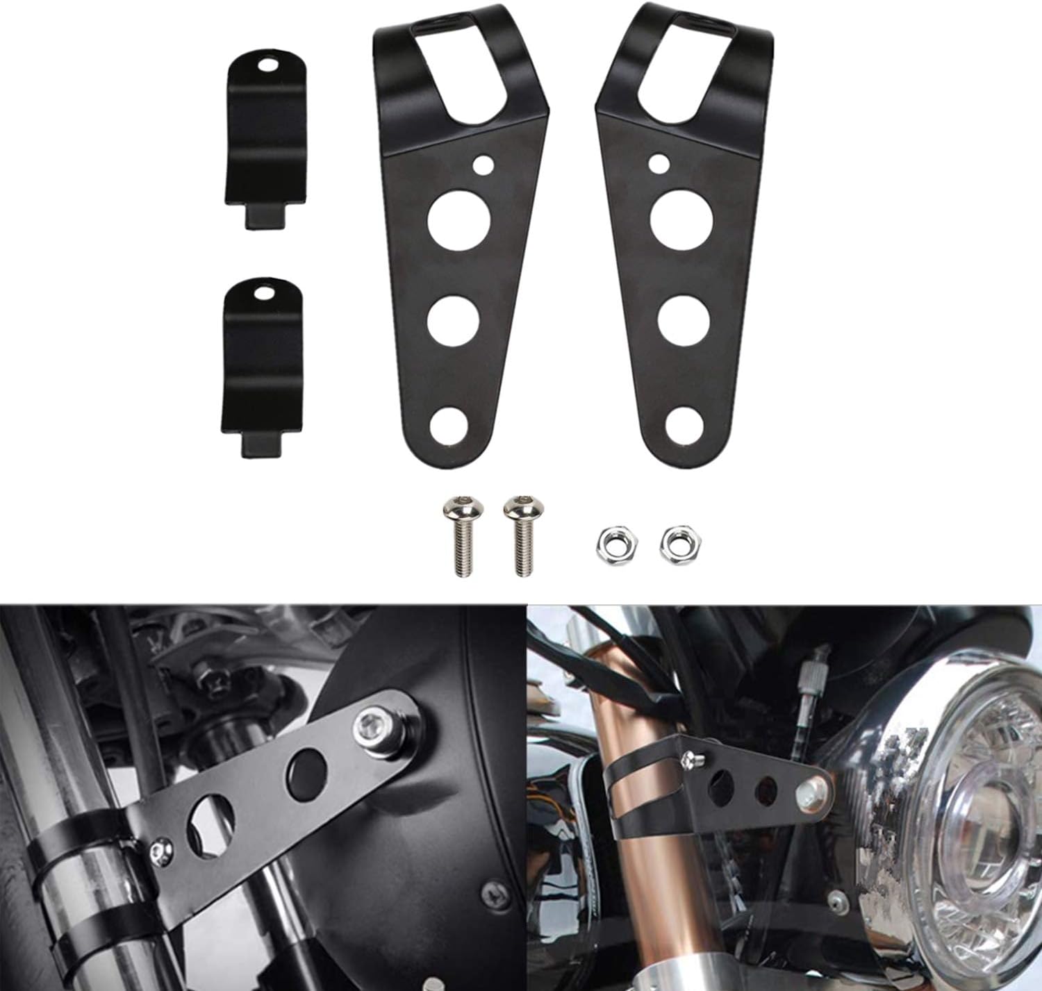 Detalle de OSAN Motorcycle Headlight Mount Brackets 35mm-43mm Fork Ear for Chopper Café Racer (Black)