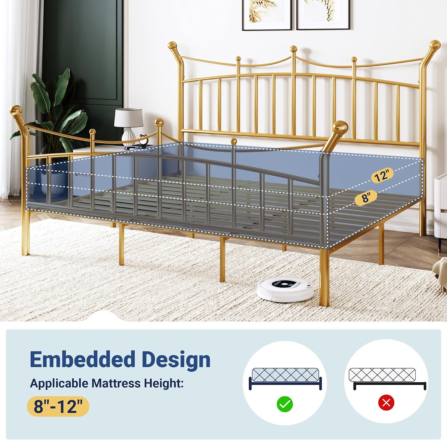 Thumbnail 6 de Allewie Metal Platform Bed Frame, King Size