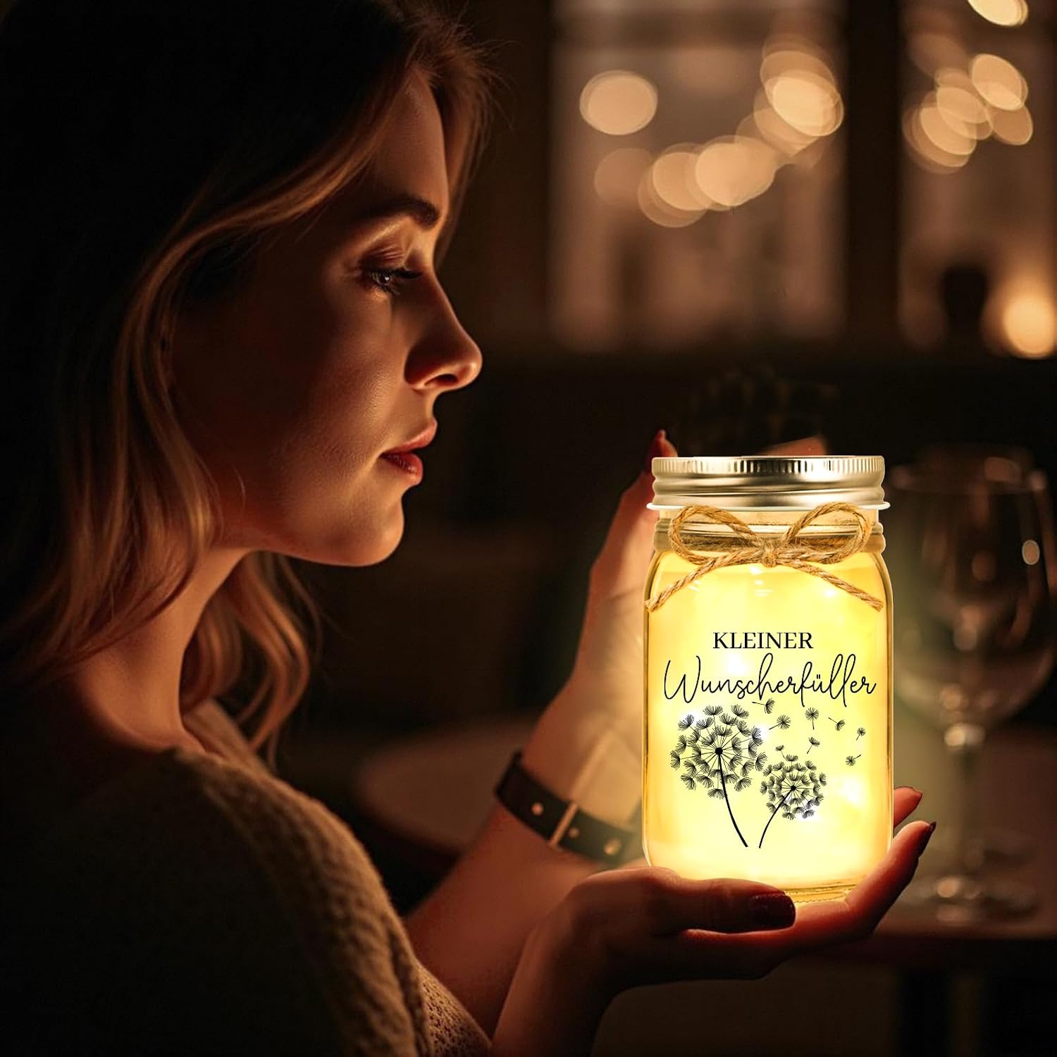 Detalle de Hiipeefeel Wunscherfüller Geldgeschenke – LED-Glasflasche mit persönlicher Botschaft