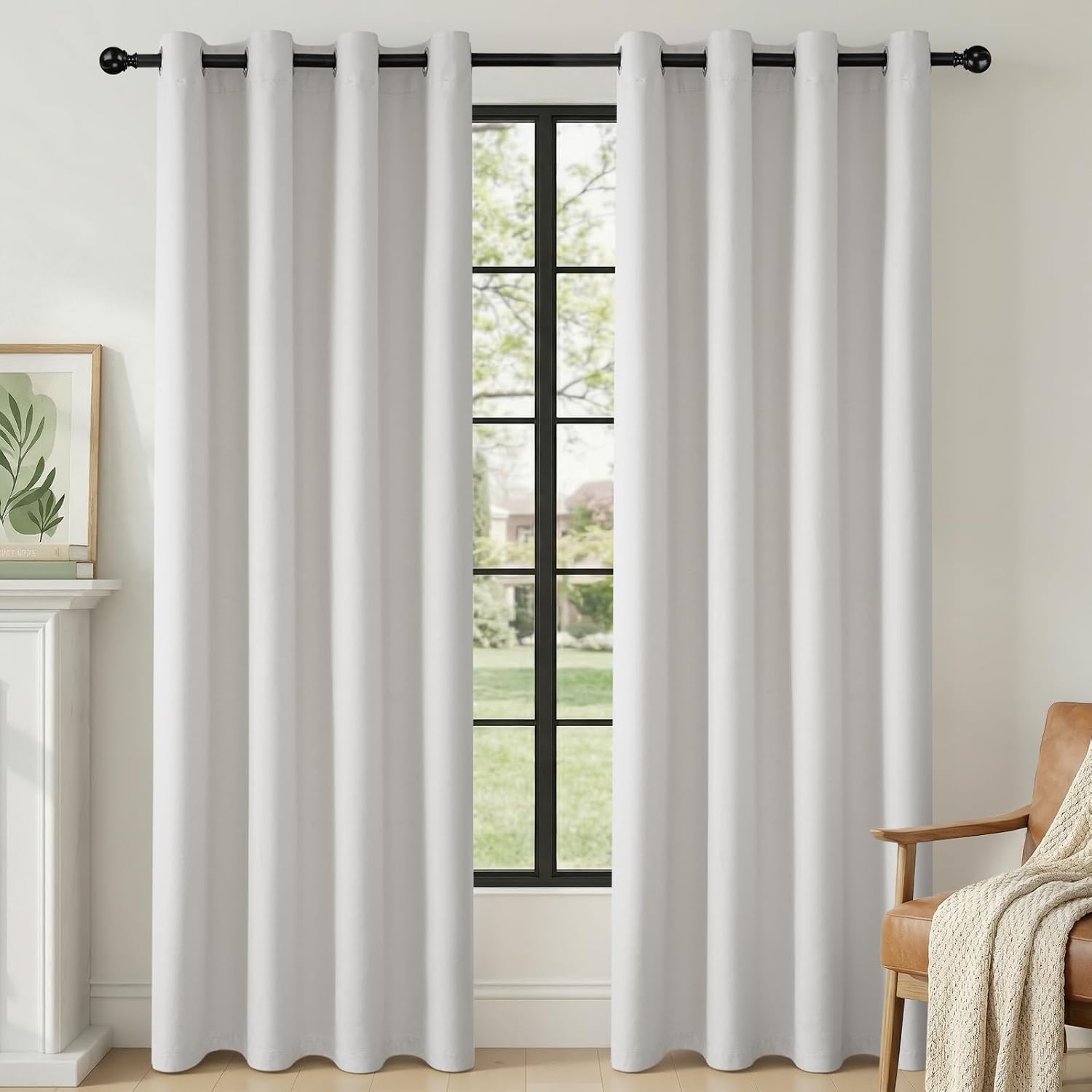 Detalle de HushLoom verduisterende gordijnen 140 x 220 cm, linnenlook, grijswit, set van 2