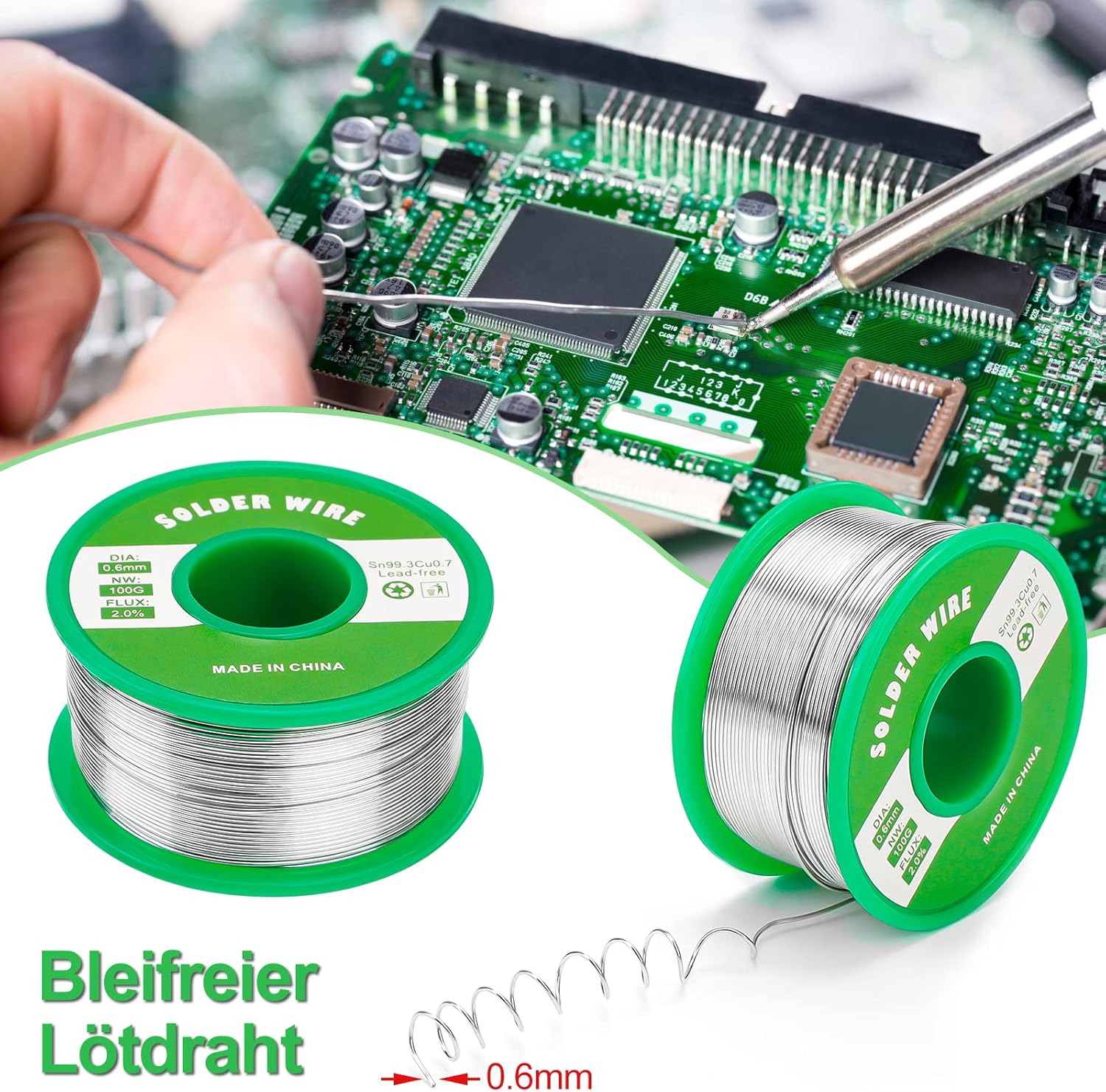 Detalle 2 de Gruiqrd Bleifreier Lötzinn 0,6 mm – Elektronik-Draht, 100 g