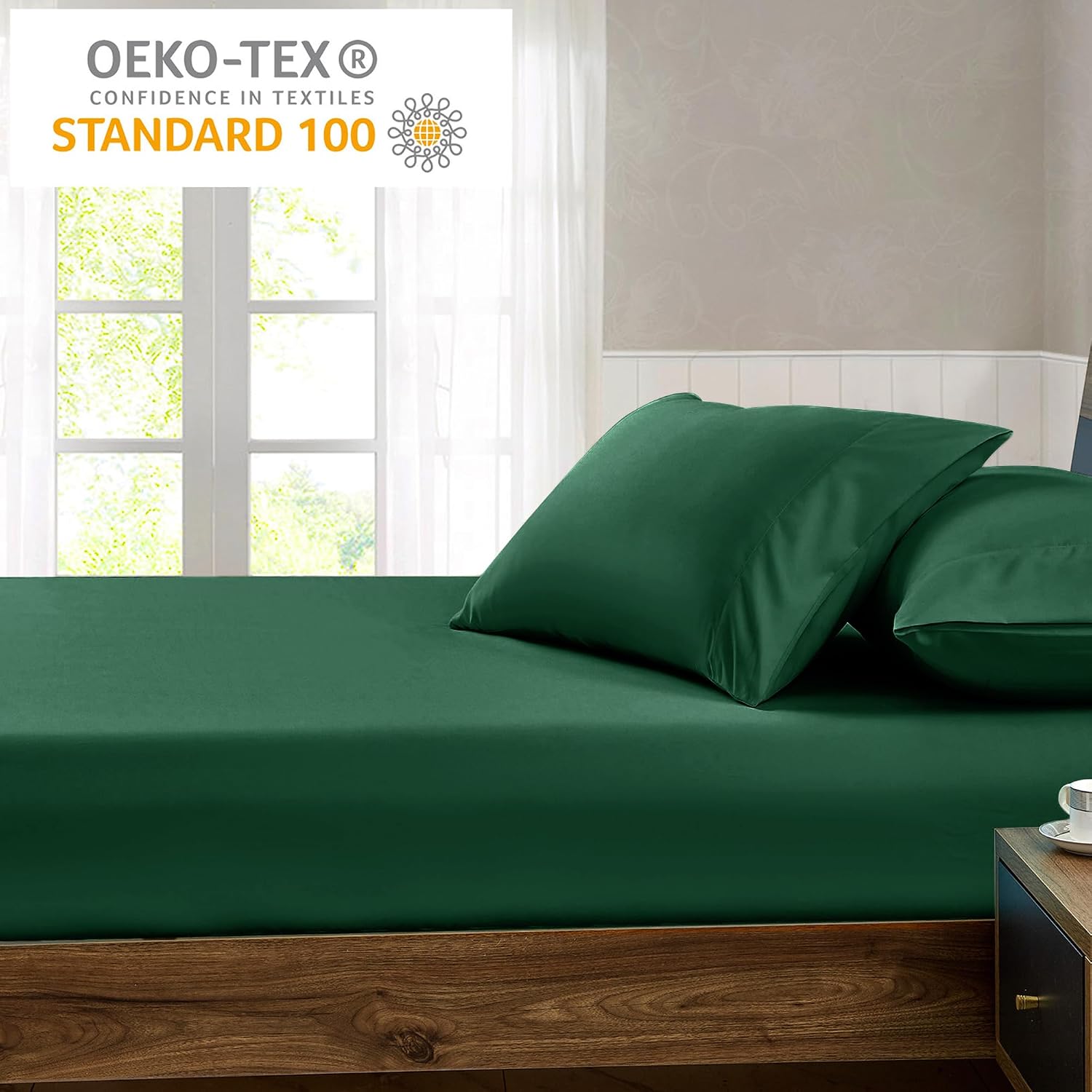 Detalle 2 de FreshCulture FC-01 Twin Fitted Sheet, Brushed Microfiber, Dark Green