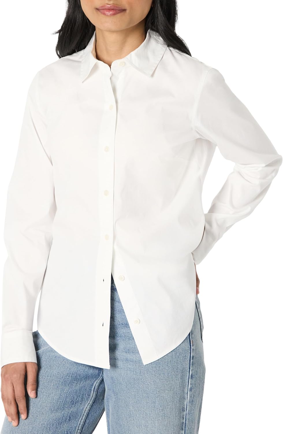 Detalle de Amazon Essentials Damen Regular-Fit Stretch-Popeline-Hemd mit Knöpfen