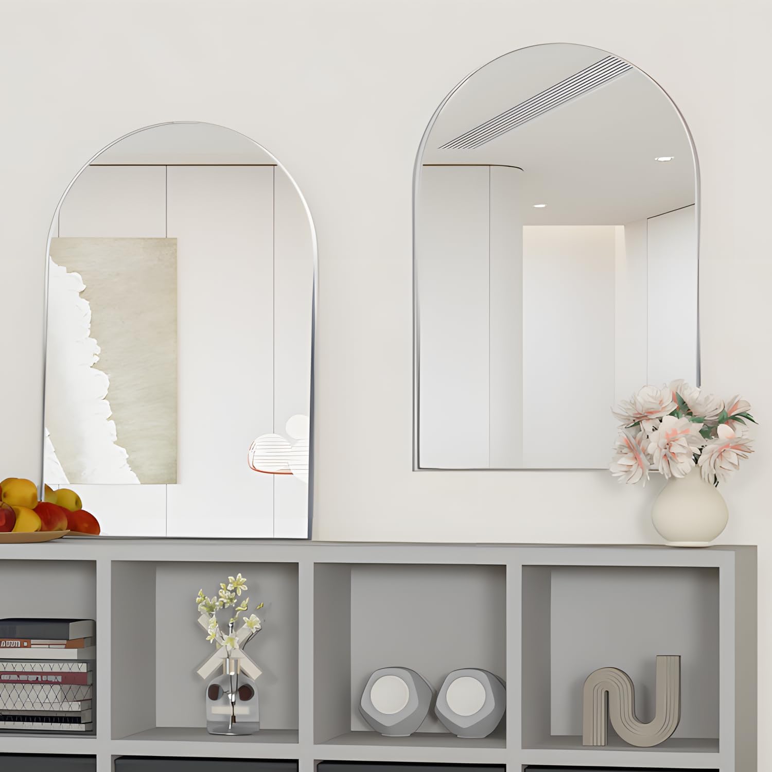 Detalle de NEUWEABY Arched Wall Mirrors, 2-Piece Silver Set with Metal Frames