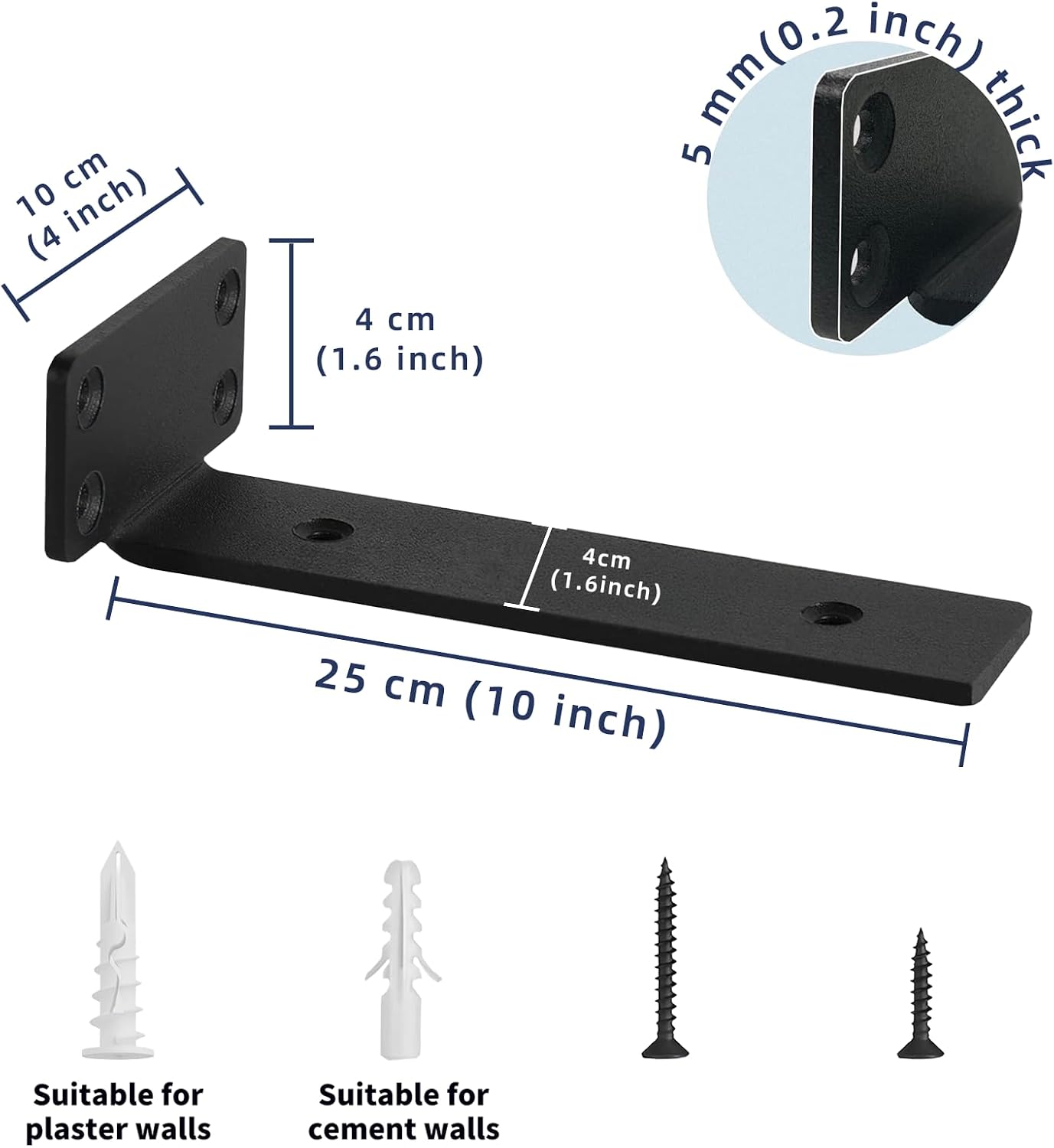 Detalle 2 de ITHKFU Equerre Etagere zwevende plankdragers 25 cm, zwart, set van 6