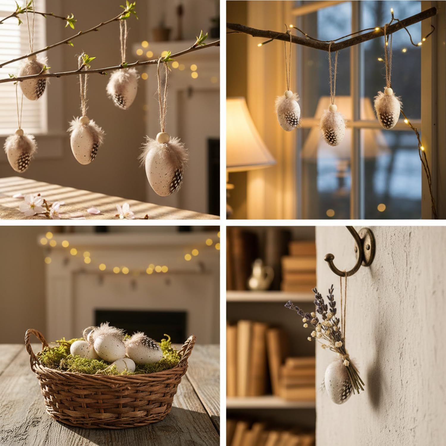 Detalle de COM-FOUR® 18x Oeufs de Pâques à Suspendre – Décoration pour buisson et couronne, 4 x 3 cm