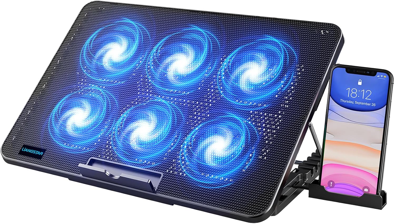 Detalle de LIANGSTAR Kühler mit 6 leisen Lüftern – Gaming Cooling Pad für Notebooks bis 17 Zoll (blau)