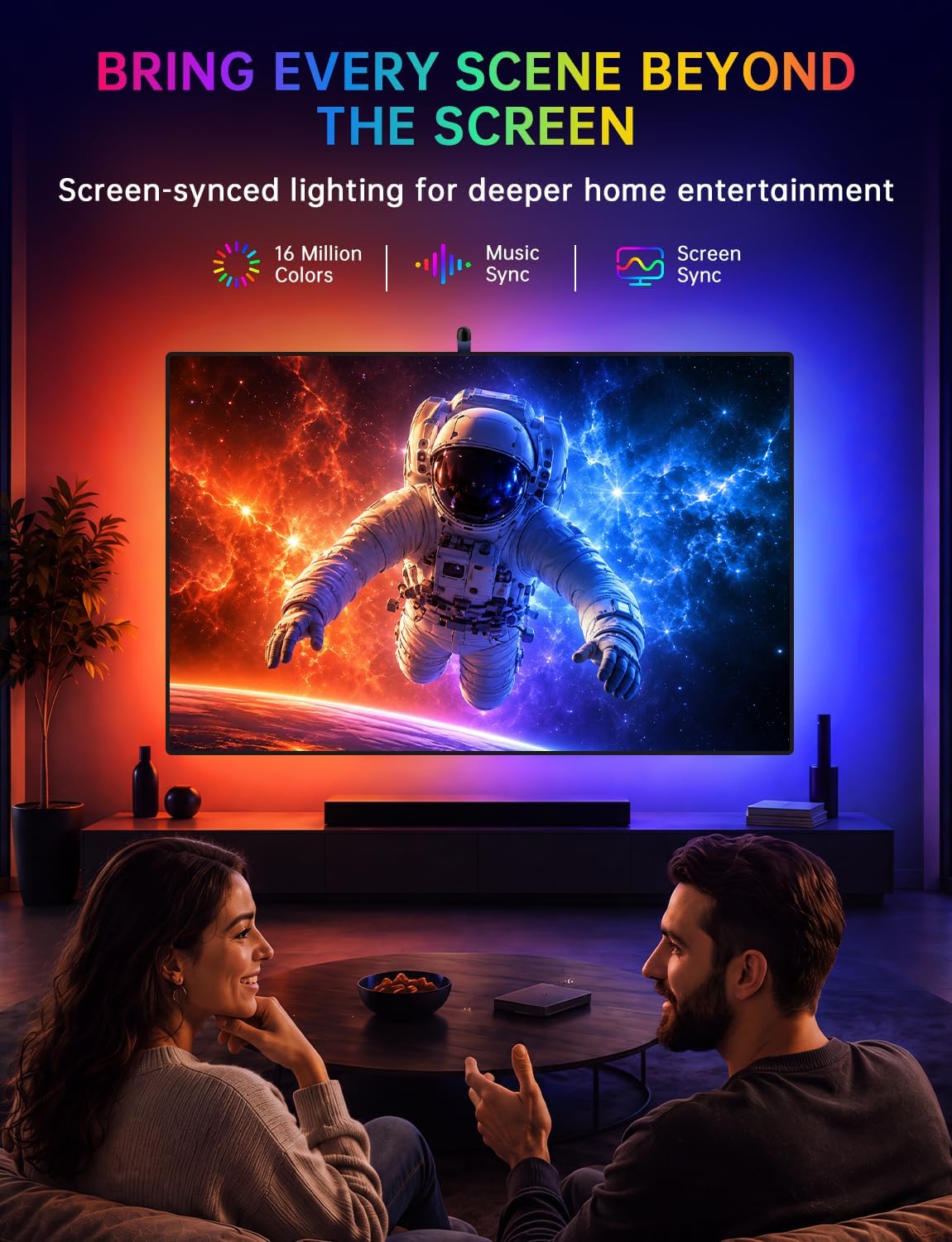 Detalle 2 de FFJ TV LED Backlight with Sensor, 14.7ft RGB Strip for 55–65-Inch TVs