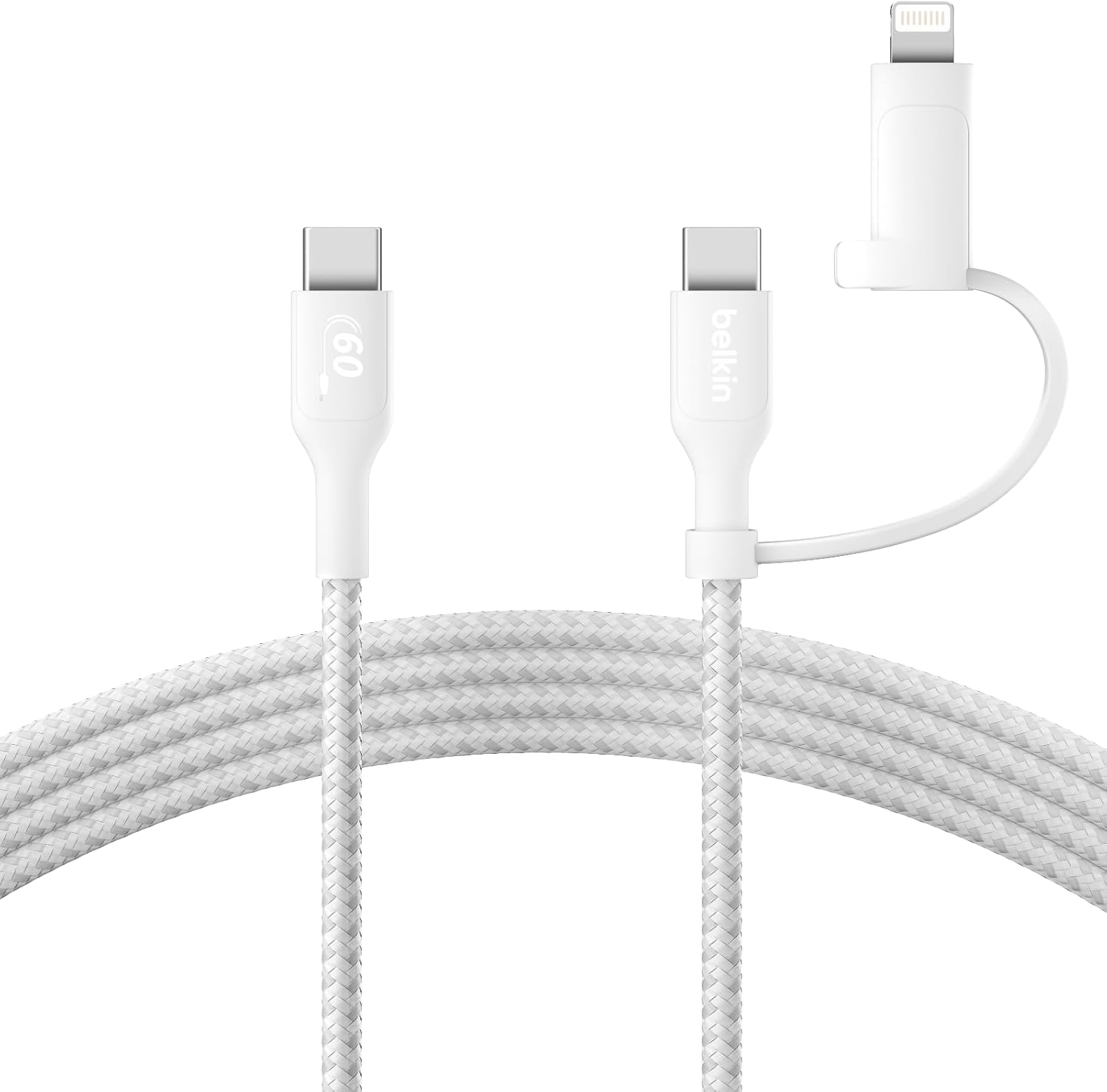 Detalle de Belkin 2-in-1 USB-C & Lightning Braided Fast-Charging Cable (White)