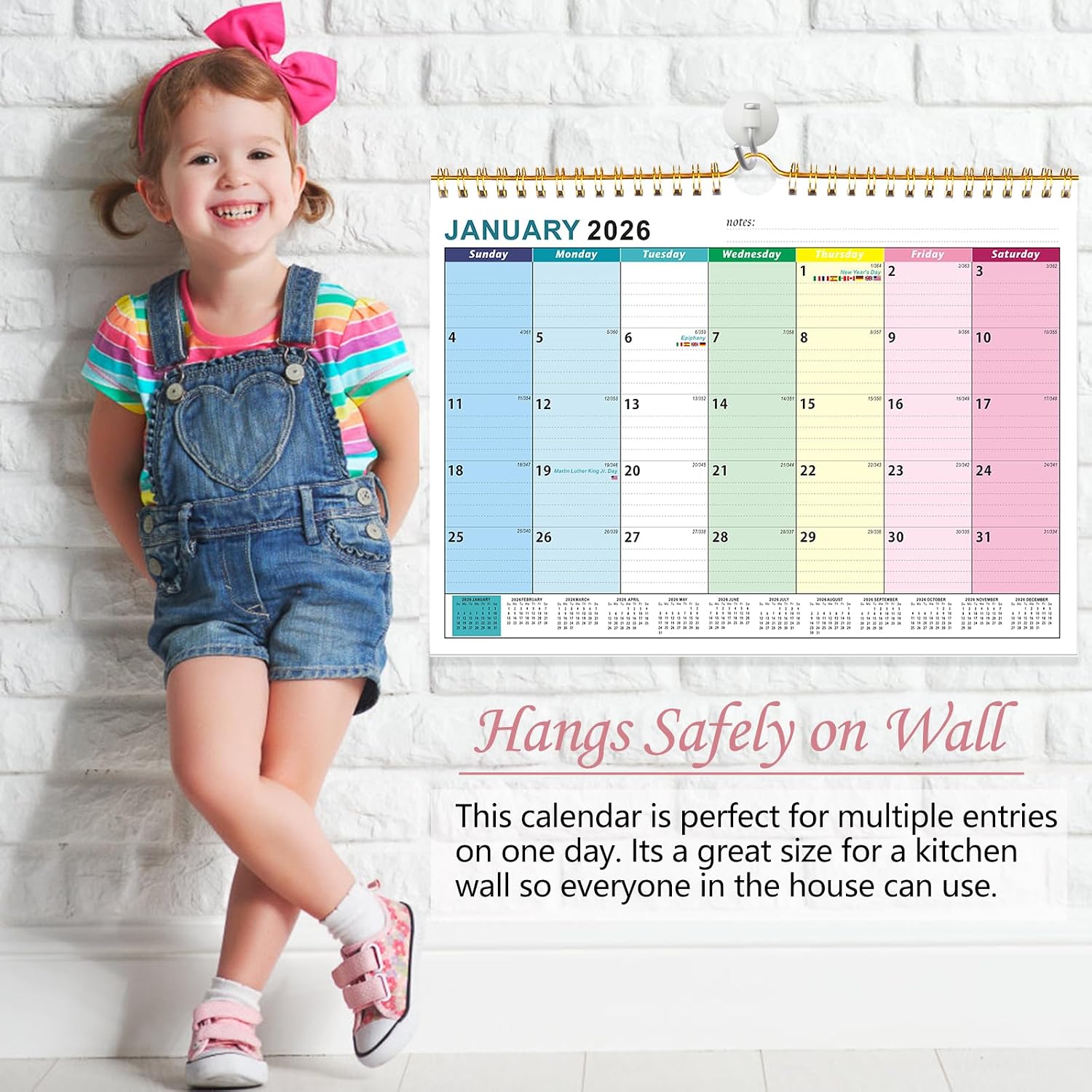 Detalle de 2026 UK Family Wall Calendar (18 Month) — Jan 2026 to Jun 2027, large writing blocks